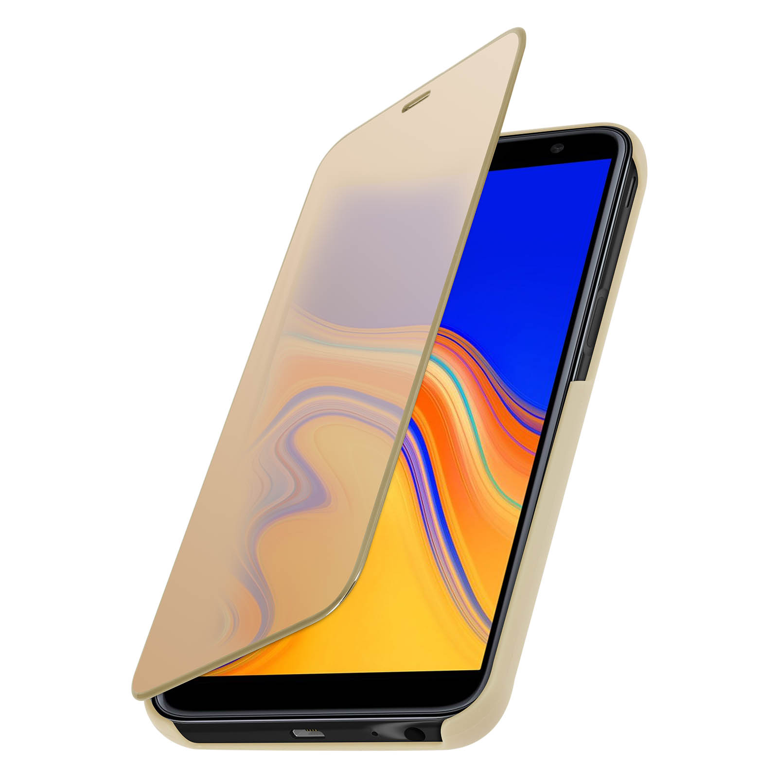 Samsung, Plus, Bookcover, Spiegeleffekt Gold J6 Galaxy Series, AVIZAR