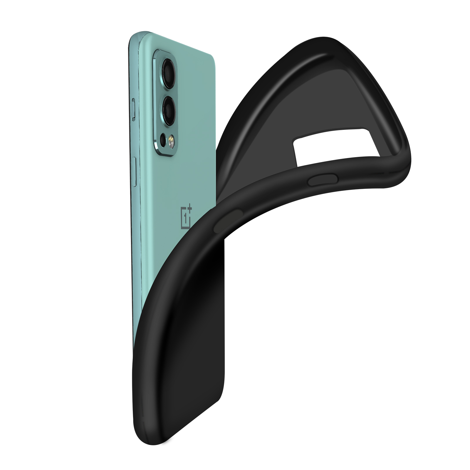 Una custodia per telefono nera si piega. Il telefono è di colore verde.