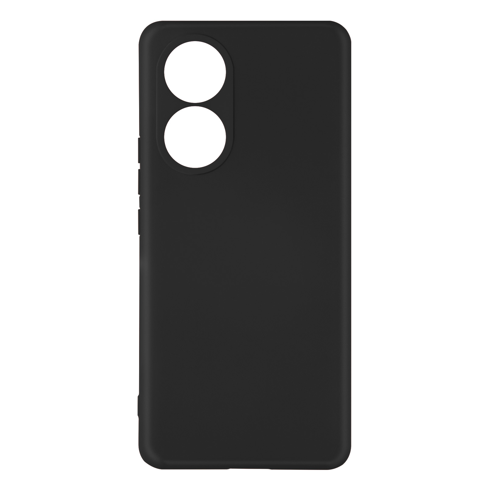 Custodia nera con due fori per fotocamera. La custodia è semplice e copre il retro del telefono.