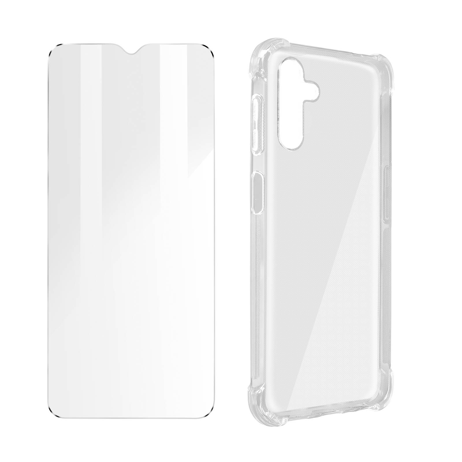 Due accessori per telefono trasparenti: una protezione schermo e una custodia protettiva.