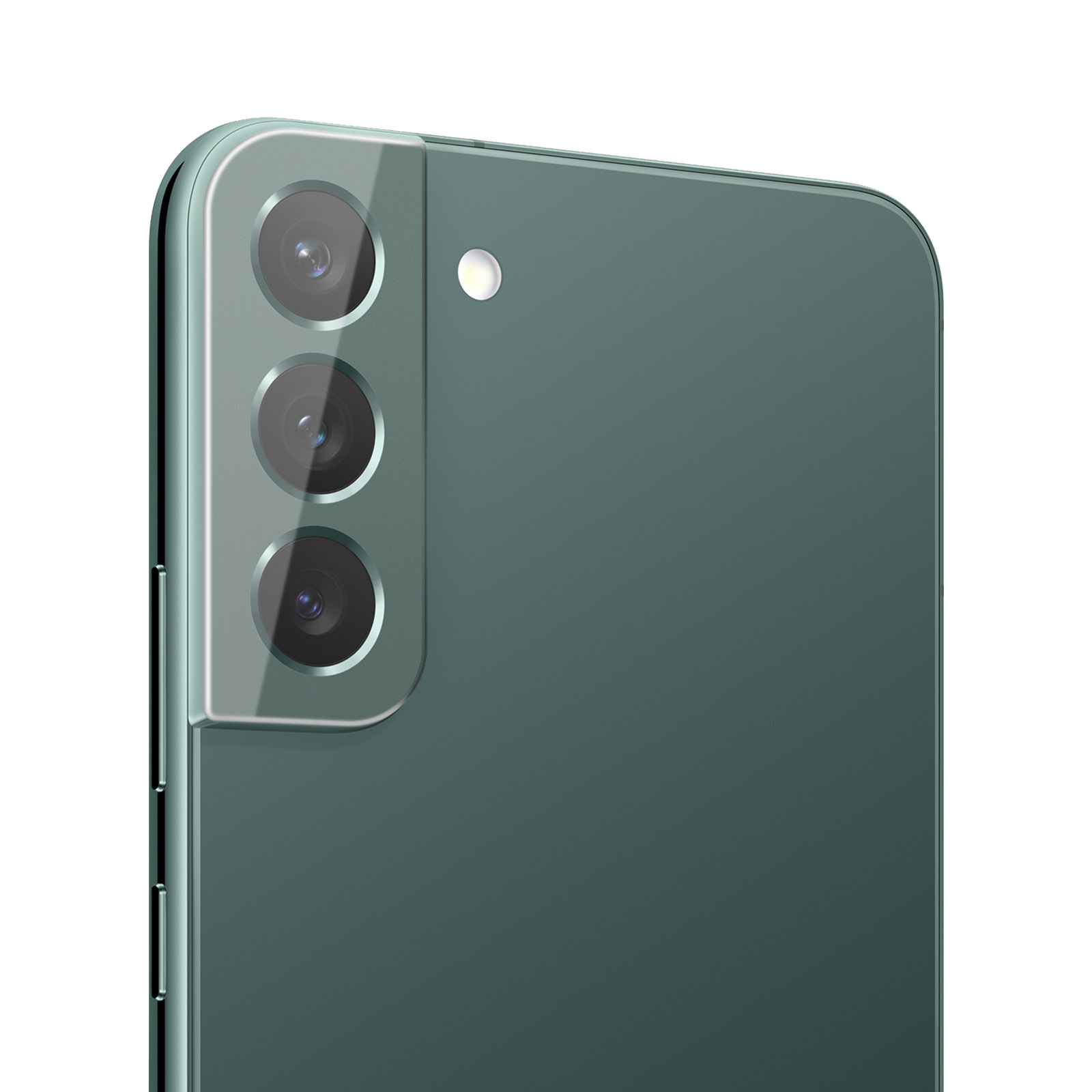 Telefono verde con lenti della fotocamera. Le lenti sono in fila.