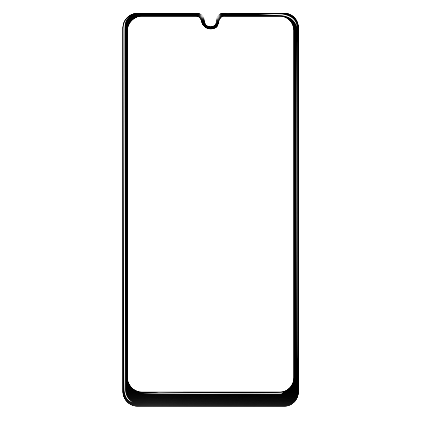 Proteggi schermo per telefono con cornice nera e una piccola tacca nella parte superiore.