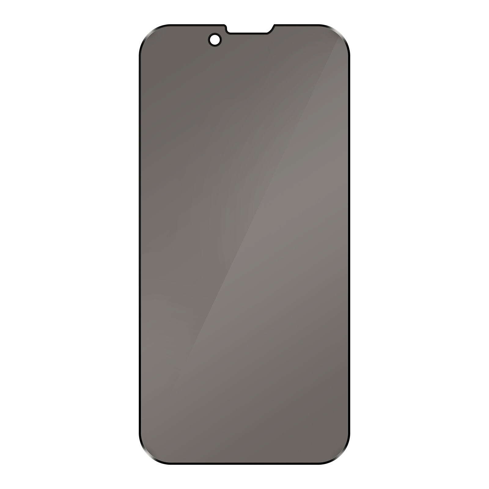 Proteggi schermo grigio per telefono con cornice nera e una tacca nella parte superiore.