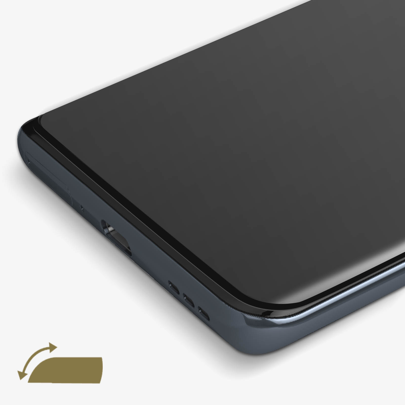 Un primo piano di un telefono nero. Lo schermo è acceso. Il bordo inferiore è visibile.