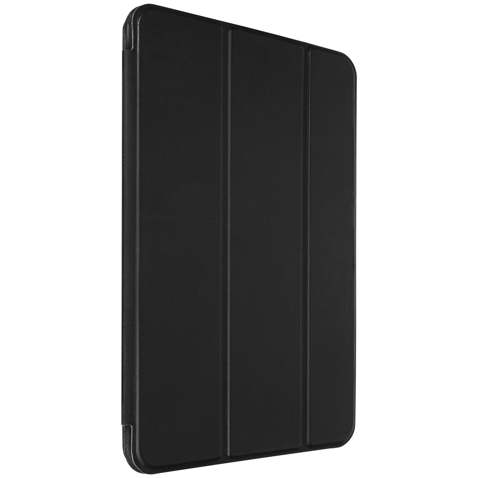 Custodia per tablet nera, chiusa, con superficie liscia e bordi arrotondati.
