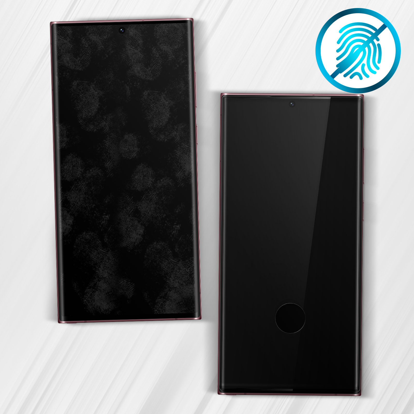 Deux téléphones, un avec empreintes digitales, un propre, et un graphique sans empreintes digitales.