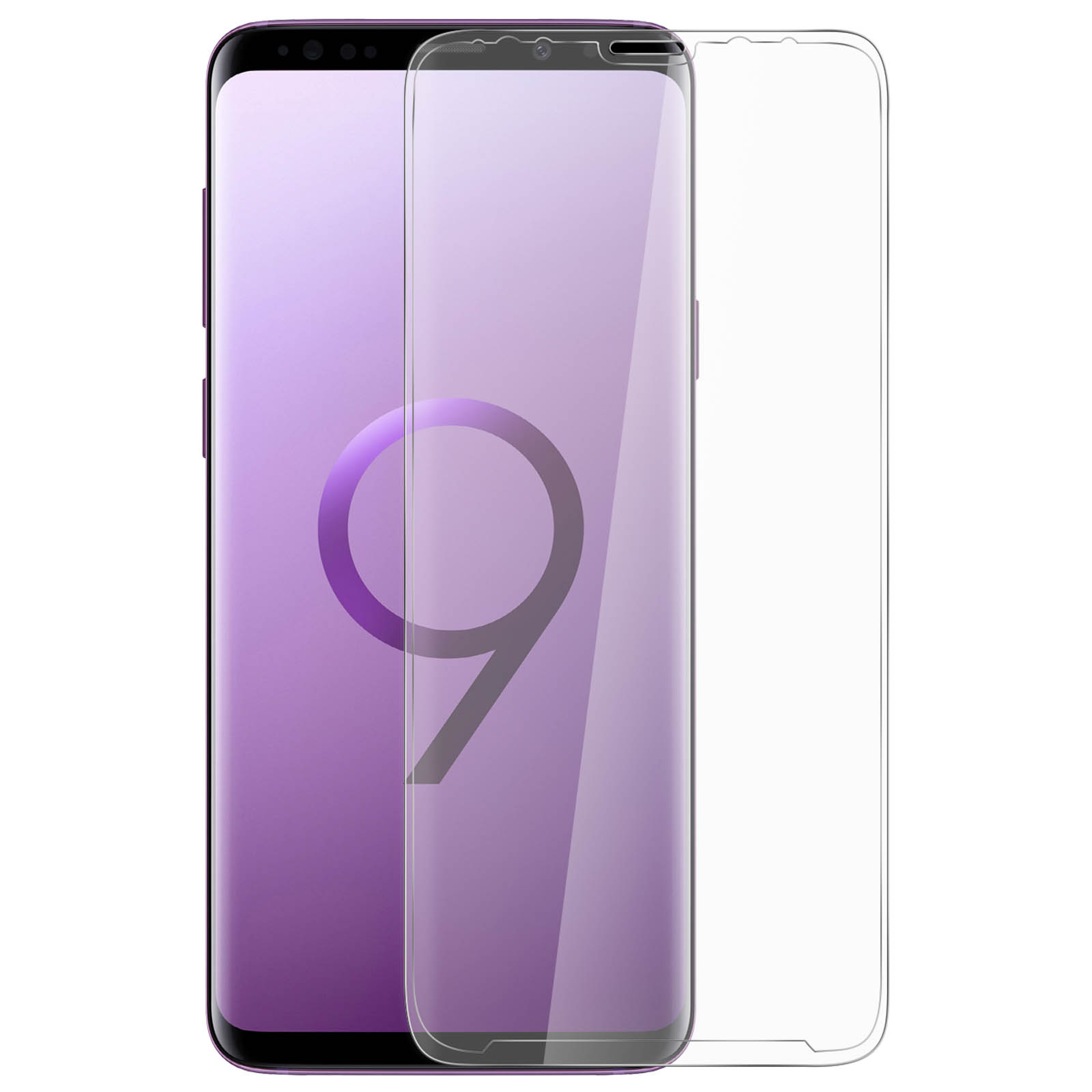 Un telefono con una protezione per lo schermo trasparente, che mostra lo schermo del telefono. Il telefono è viola.