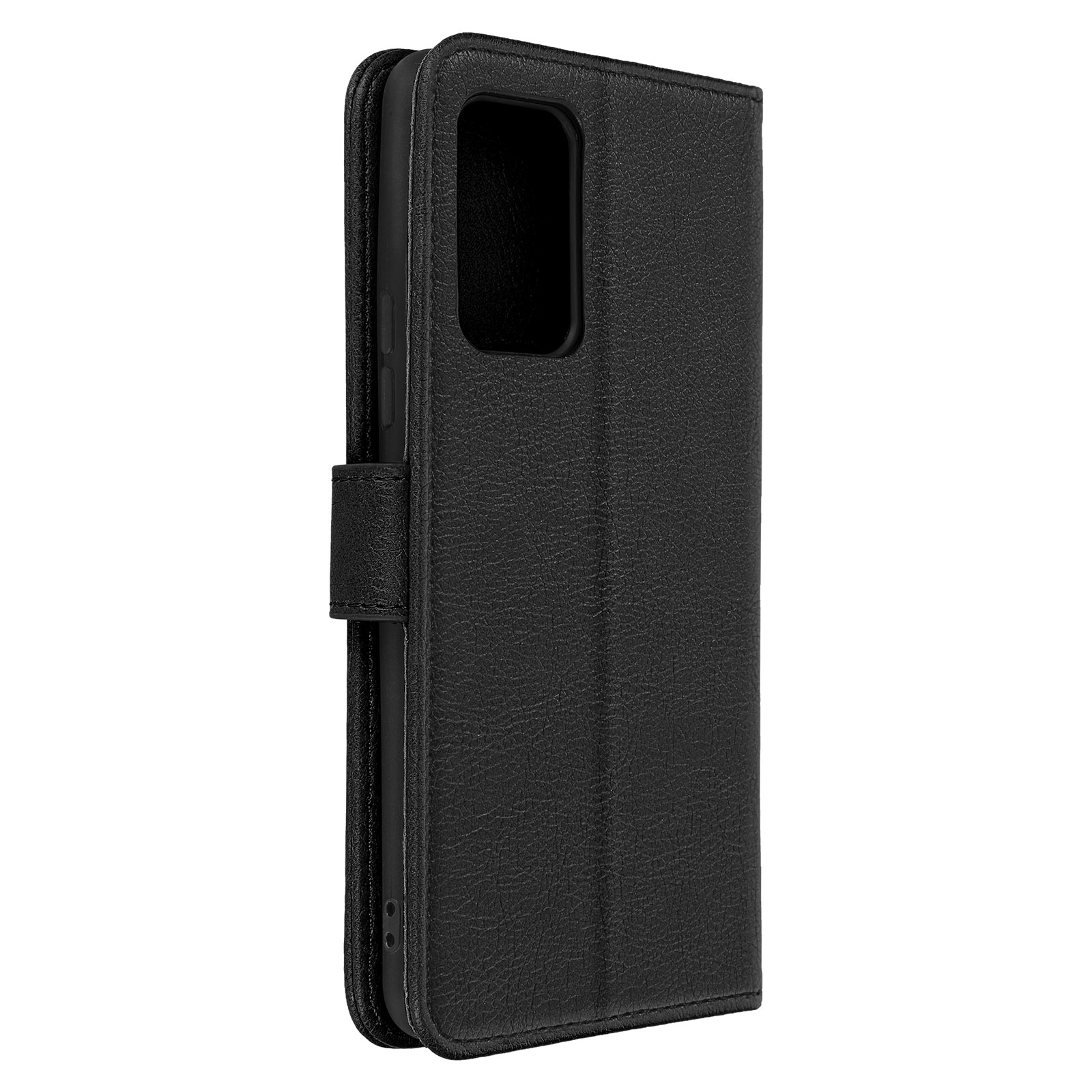 Étui en cuir noir fermé avec fermoir magnétique.