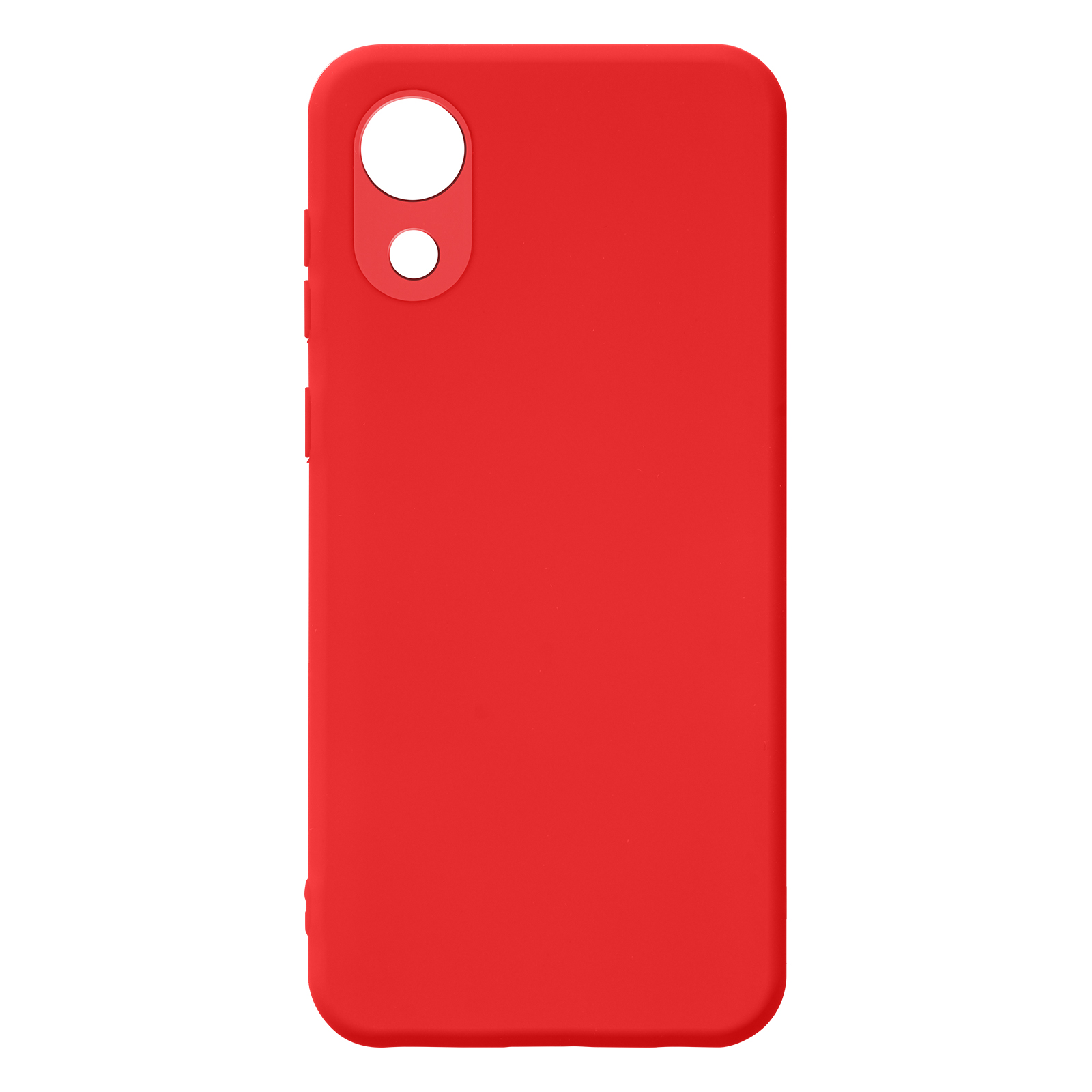Coque de téléphone rouge avec trou pour l'appareil photo. Finition mate. Fond blanc.