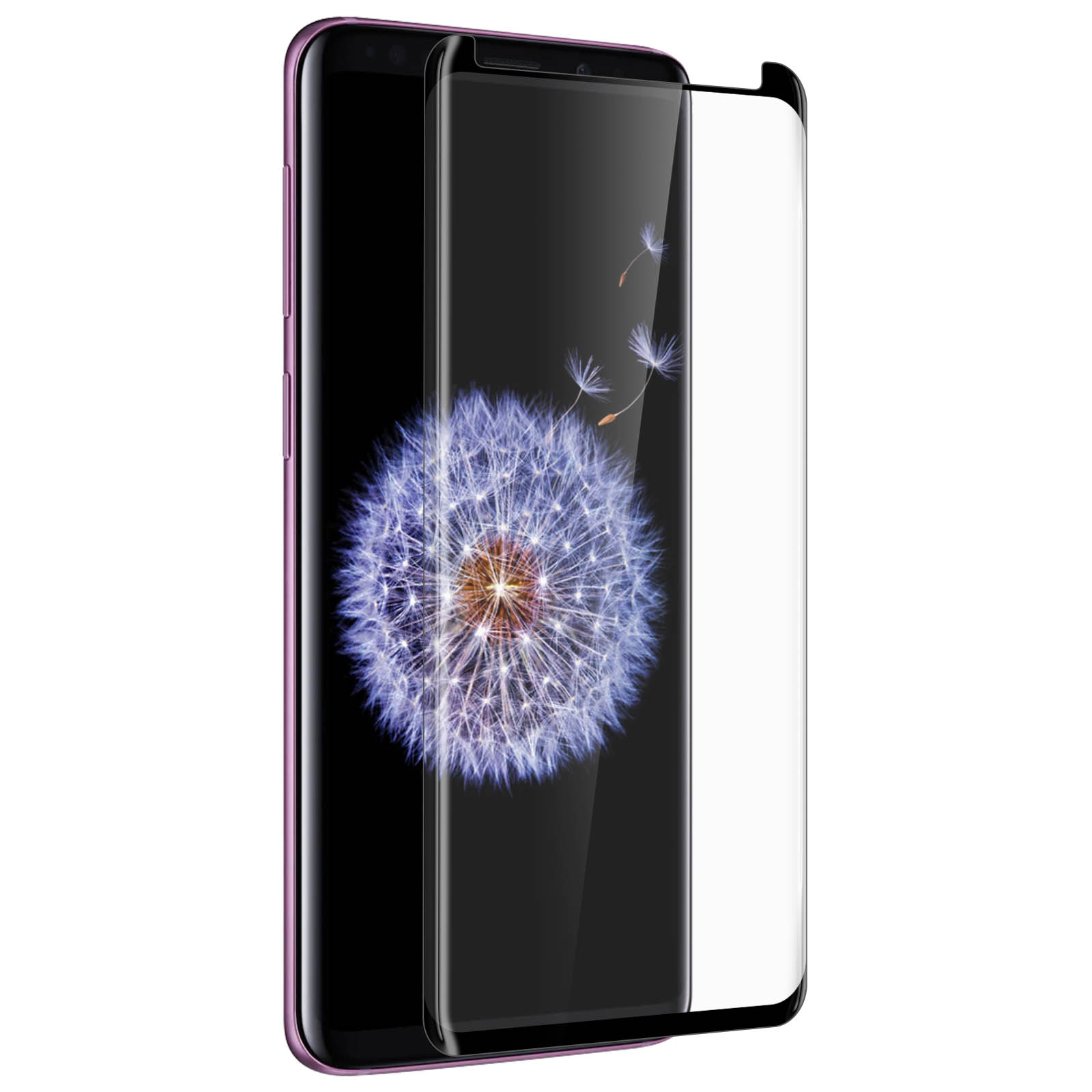 Telefono con protezione schermo, mostra uno schermo viola.