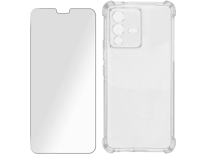 AVIZAR Premium Schutz-Set: Transparent V23 Hülle Backcover, Vivo + 5G, Folie Vivo, Series