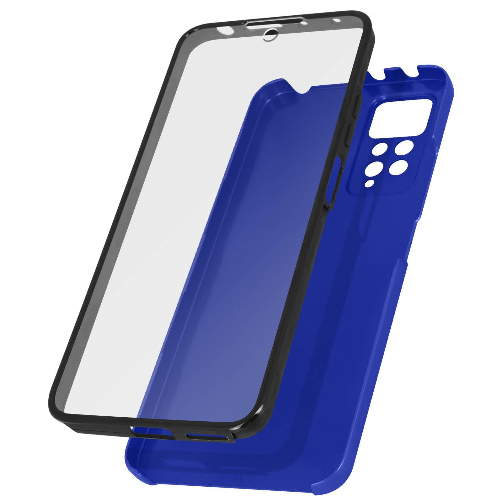 Coque de téléphone bleue et protecteur d'écran. La coque est bleue et le protecteur est clair.