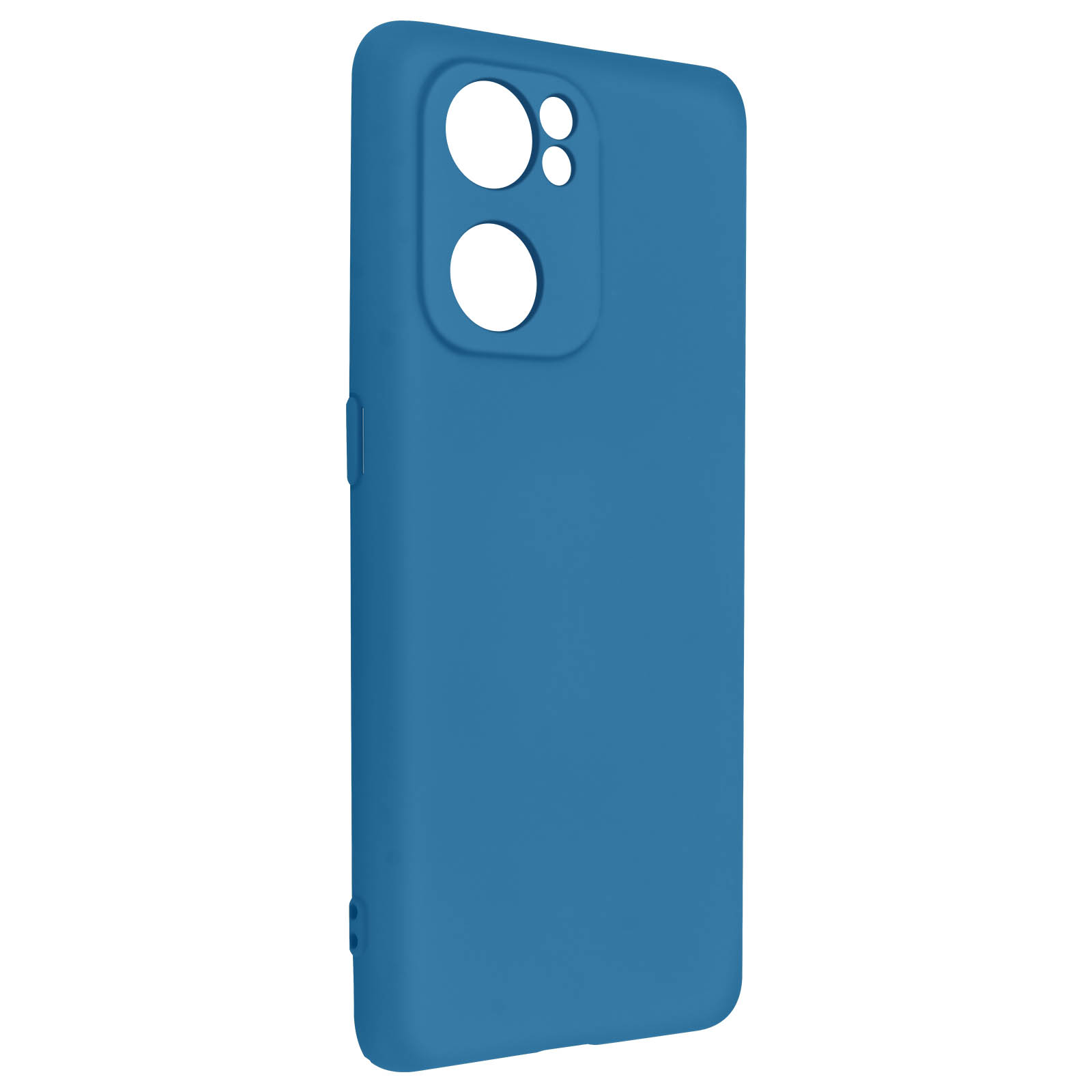 Custodia per telefono blu. La custodia ha ritagli per la fotocamera e il flash.
