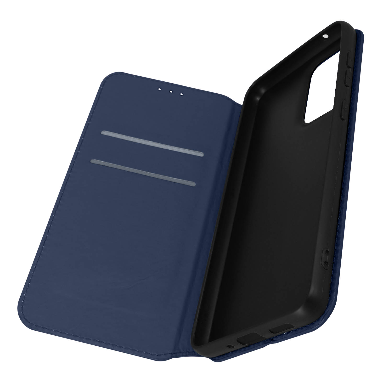 Open blauwe telefoonhoes, met de interne telefoonhouder.