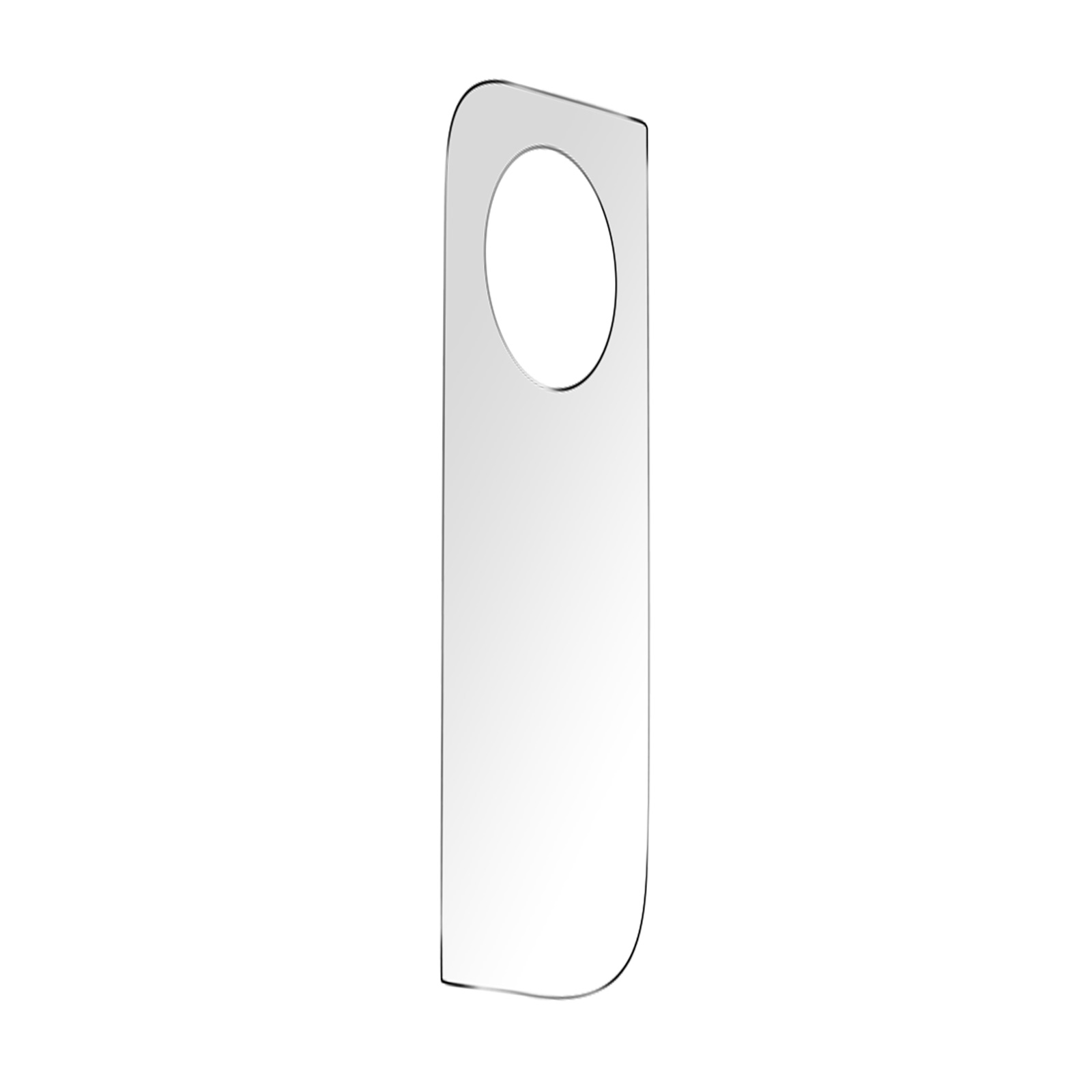 Un accroche-porte rectangulaire blanc avec un trou circulaire en haut.