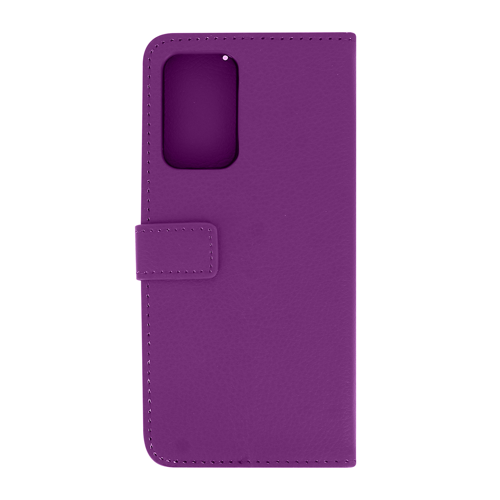 Custodia per telefono viola, chiusa. La custodia è su sfondo bianco.