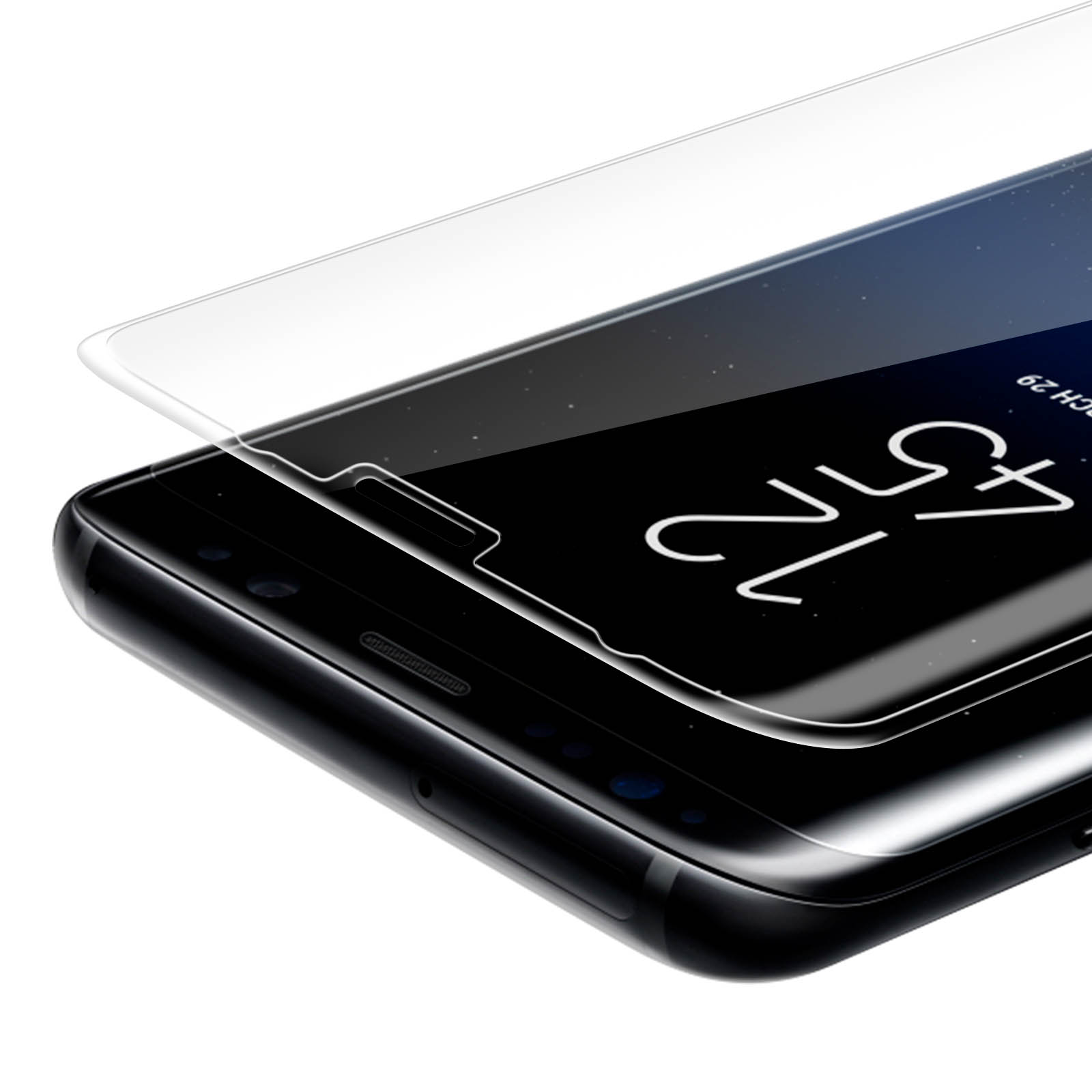 Una protezione schermo su un telefono, con l'ora 12:45 visibile. Il telefono è nero.