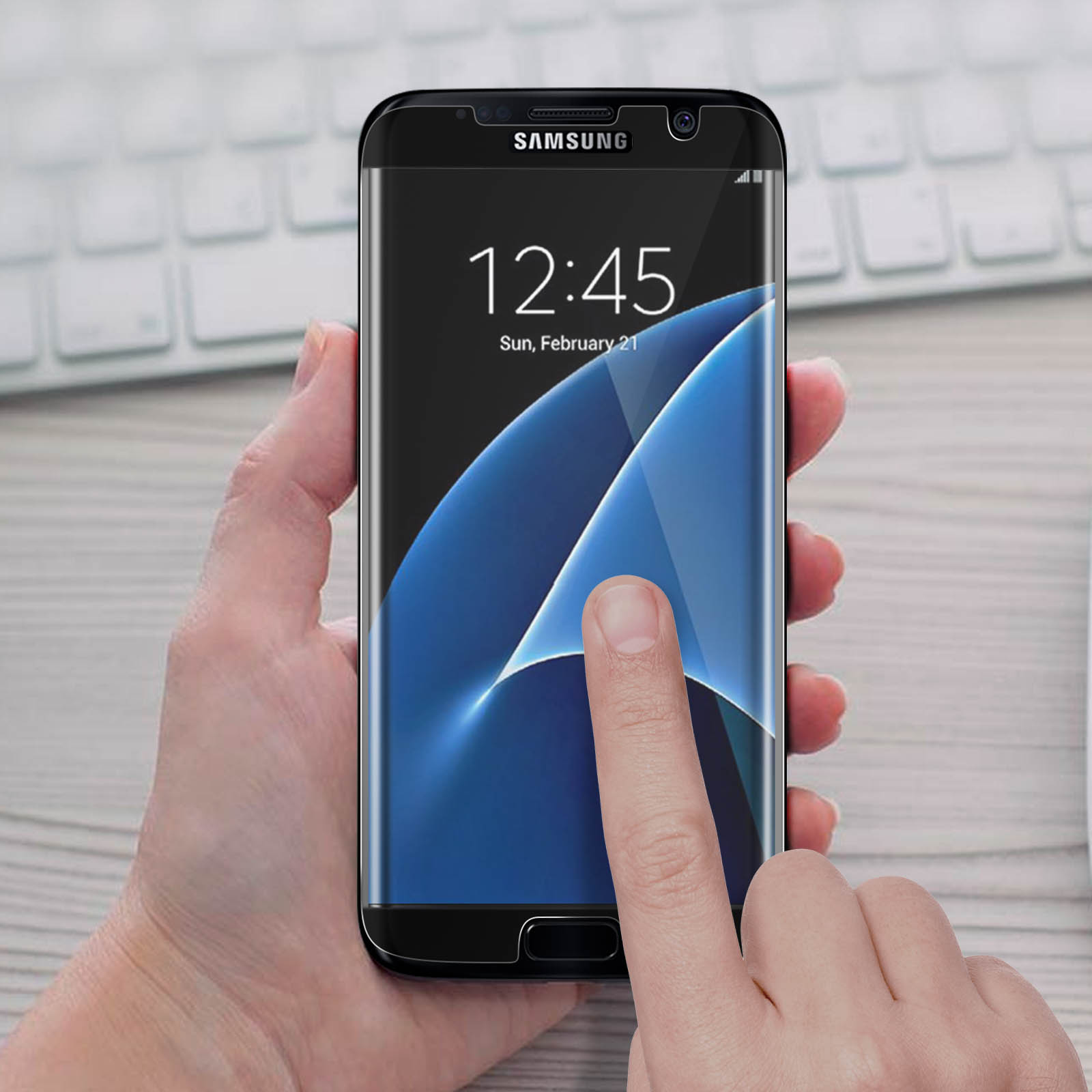 AVIZAR Gehärtetes Glas Samsung 9H Schwarz Rand Schutzfolie S7 mit Galaxy Edge) Härtegrad, Glas-Folien(für