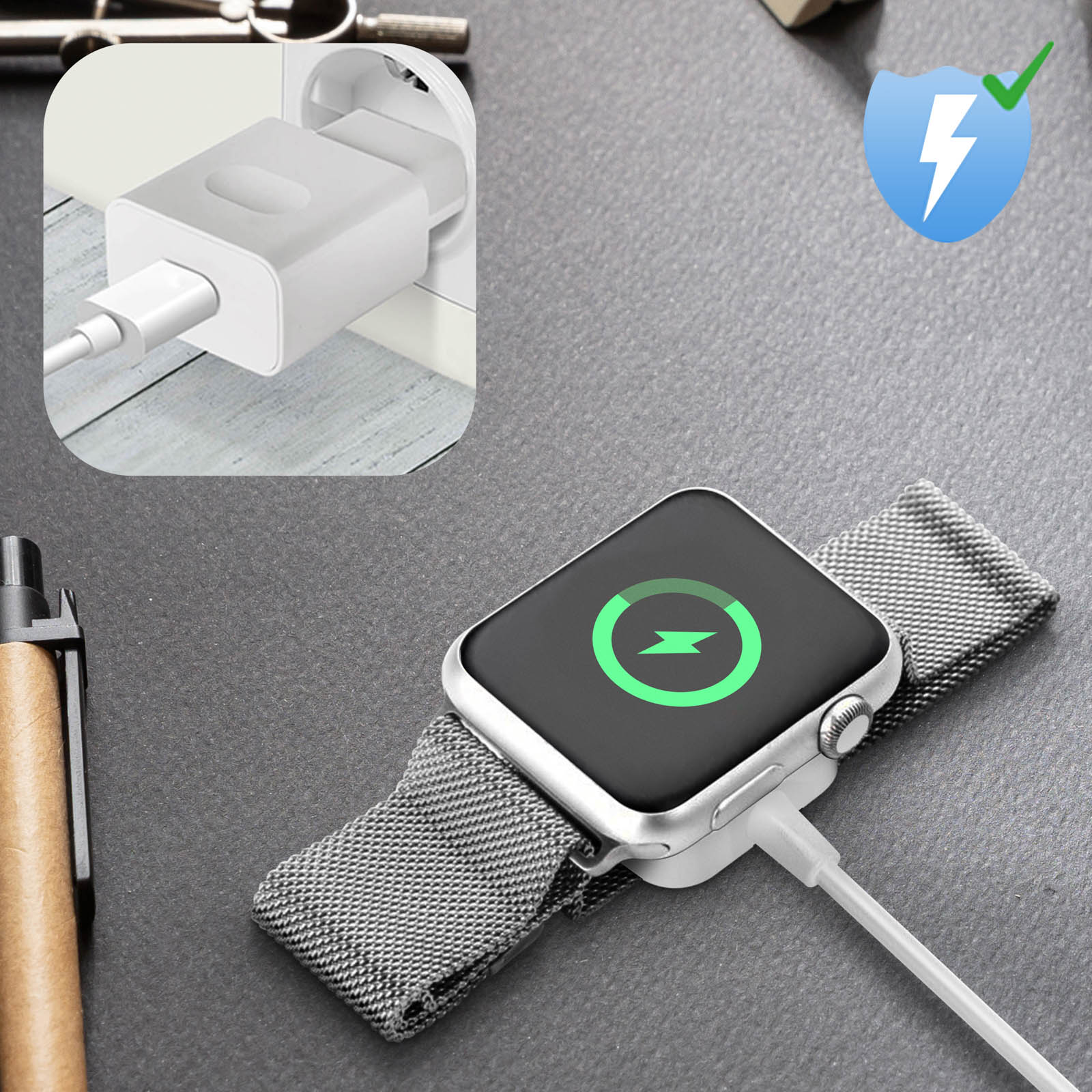 AVIZAR USB Ladekabel mit magnetischem Weiß Apple für Apple, Anschluss Watch Ladegerät