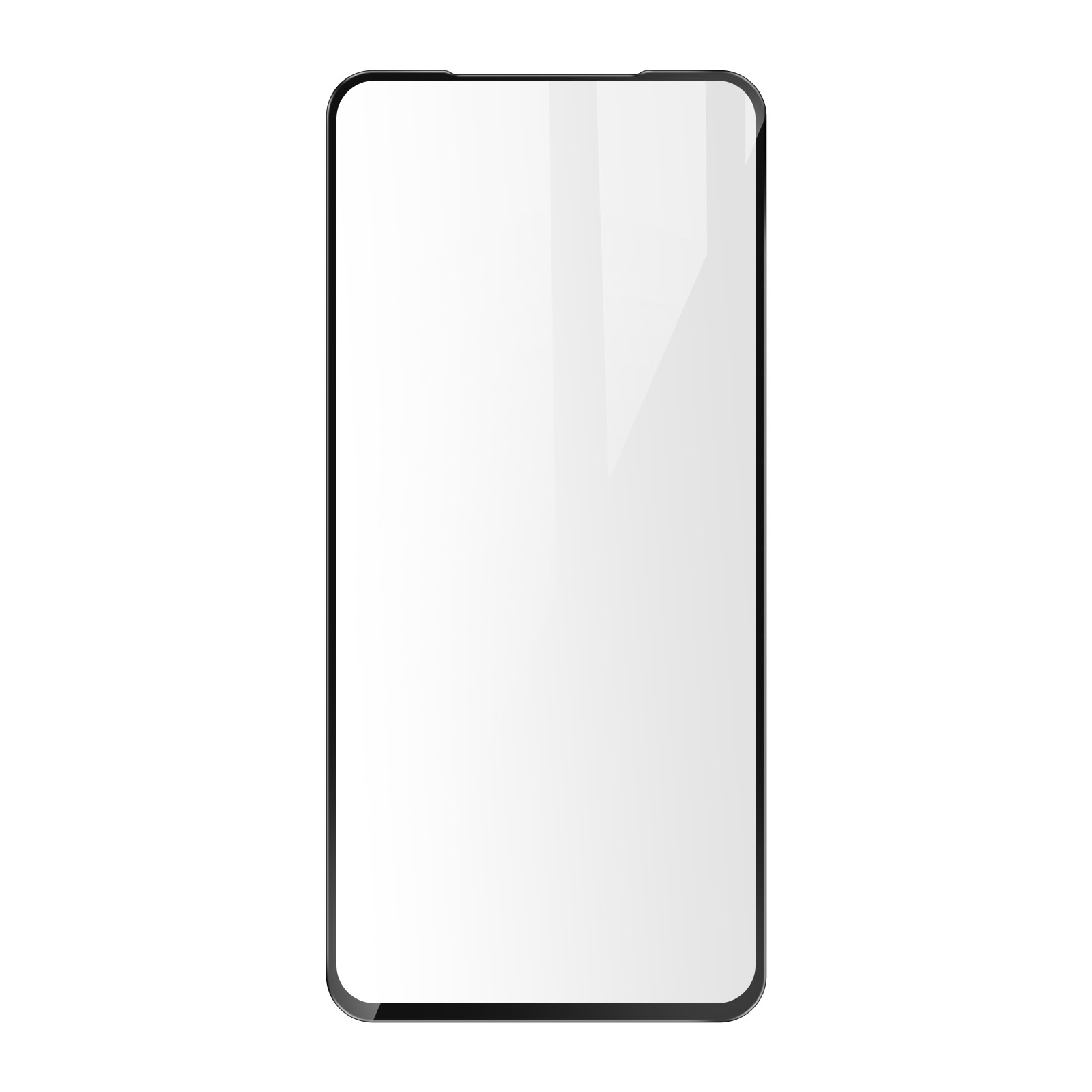 Uno smartphone con schermo bianco e bordi neri su sfondo bianco. Lo schermo è pulito e riflette la luce.