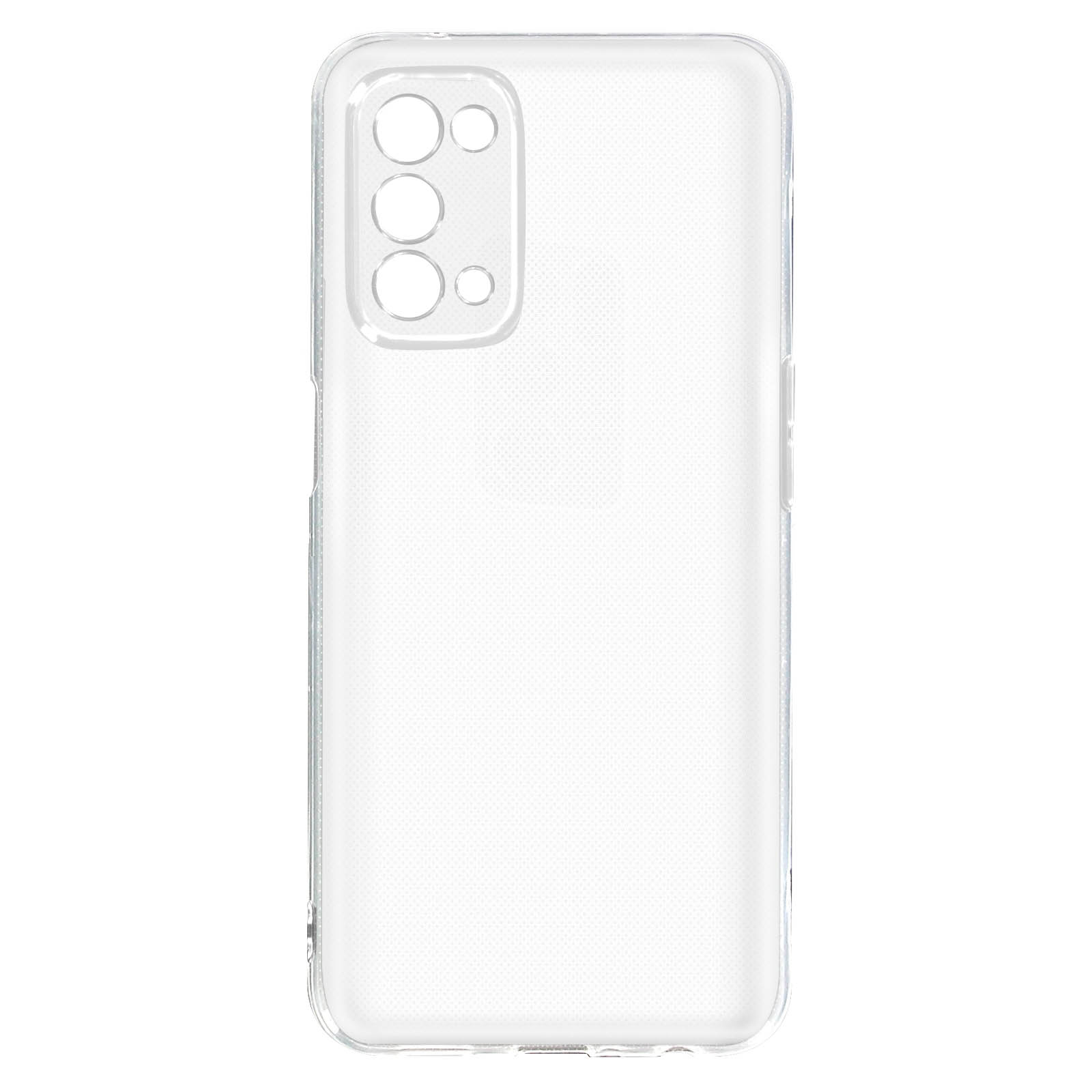 Eine transparente Handyhülle mit Kameraausschnitt. Sie ist leer und zeigt die Telefonform.