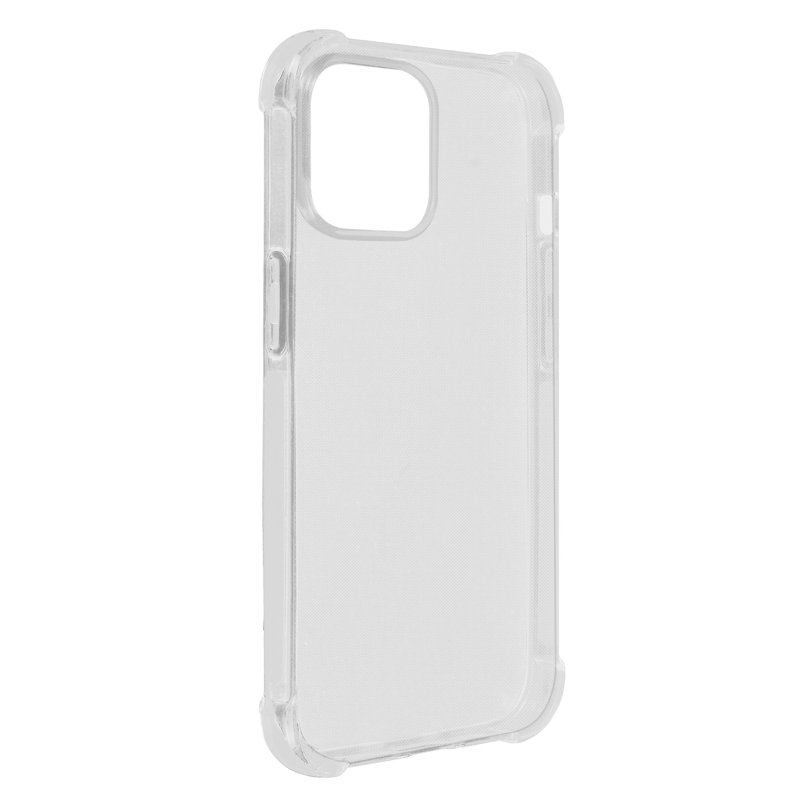 Custodia trasparente per telefono con ritaglio per fotocamera, una custodia trasparente con bordi arrotondati.
