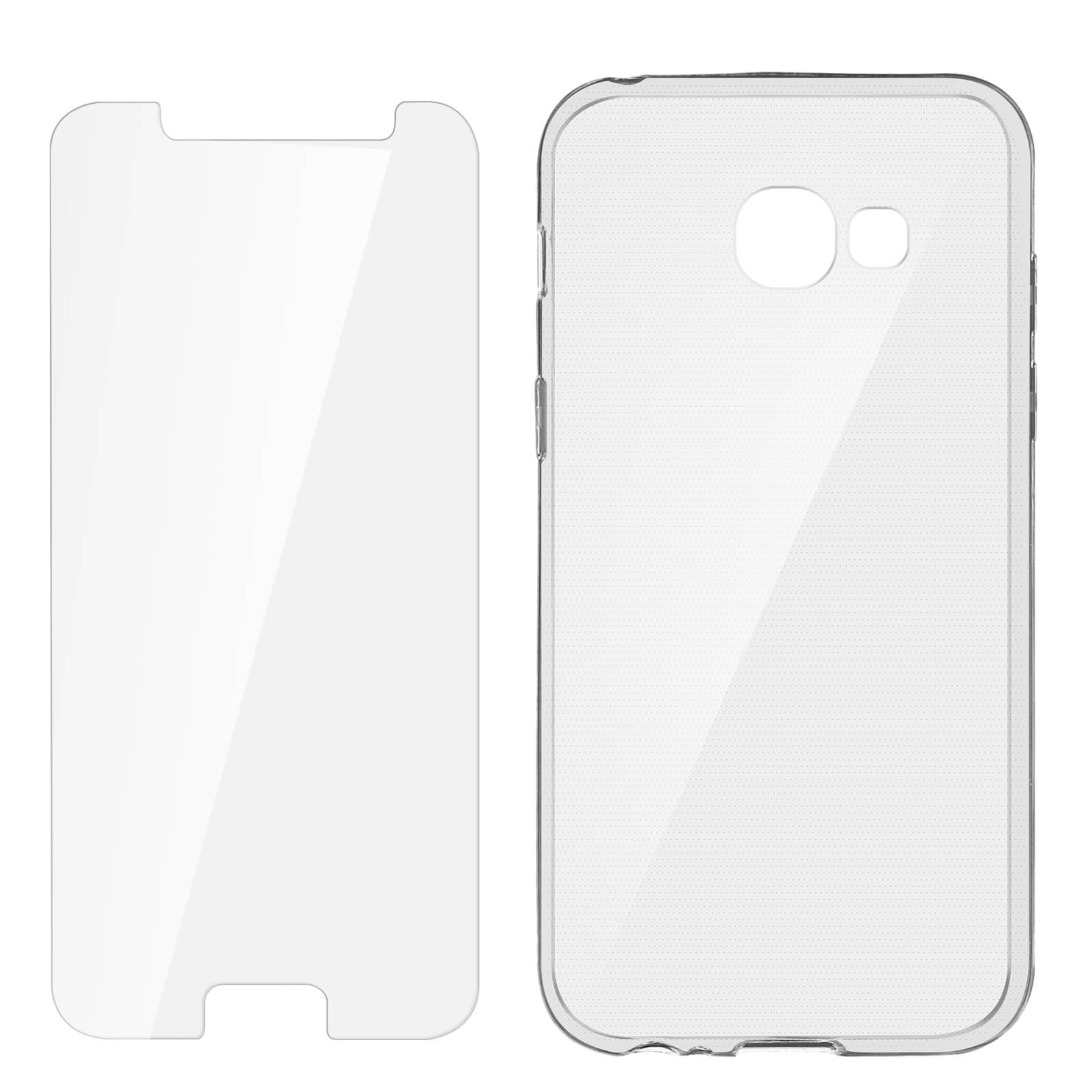 Protezione schermo e custodia per telefono. Sfondo bianco.