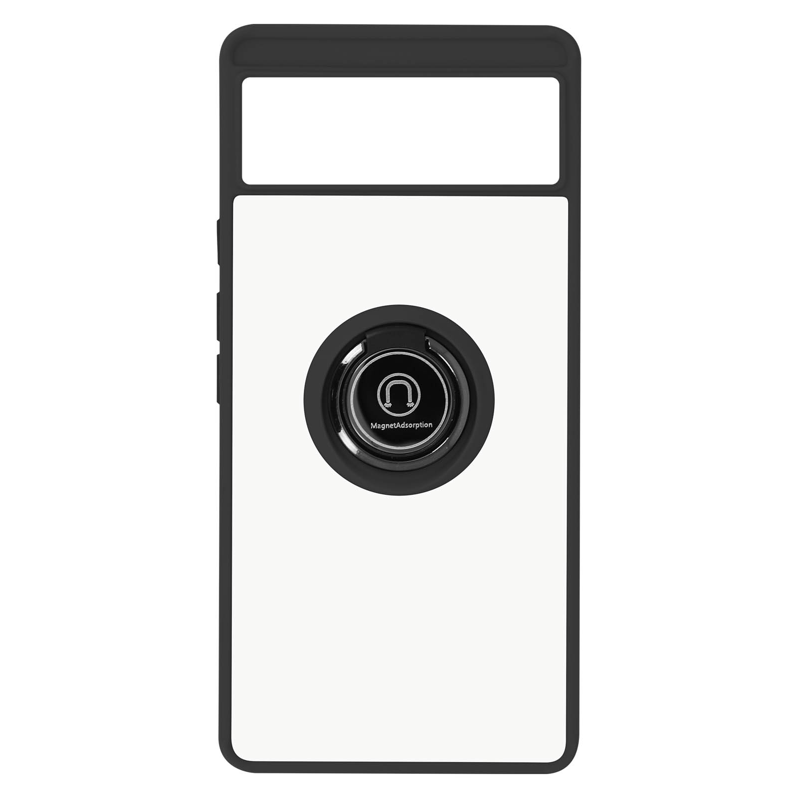 Zwart-wit telefoonhoesje met een magnetische ringhouder.