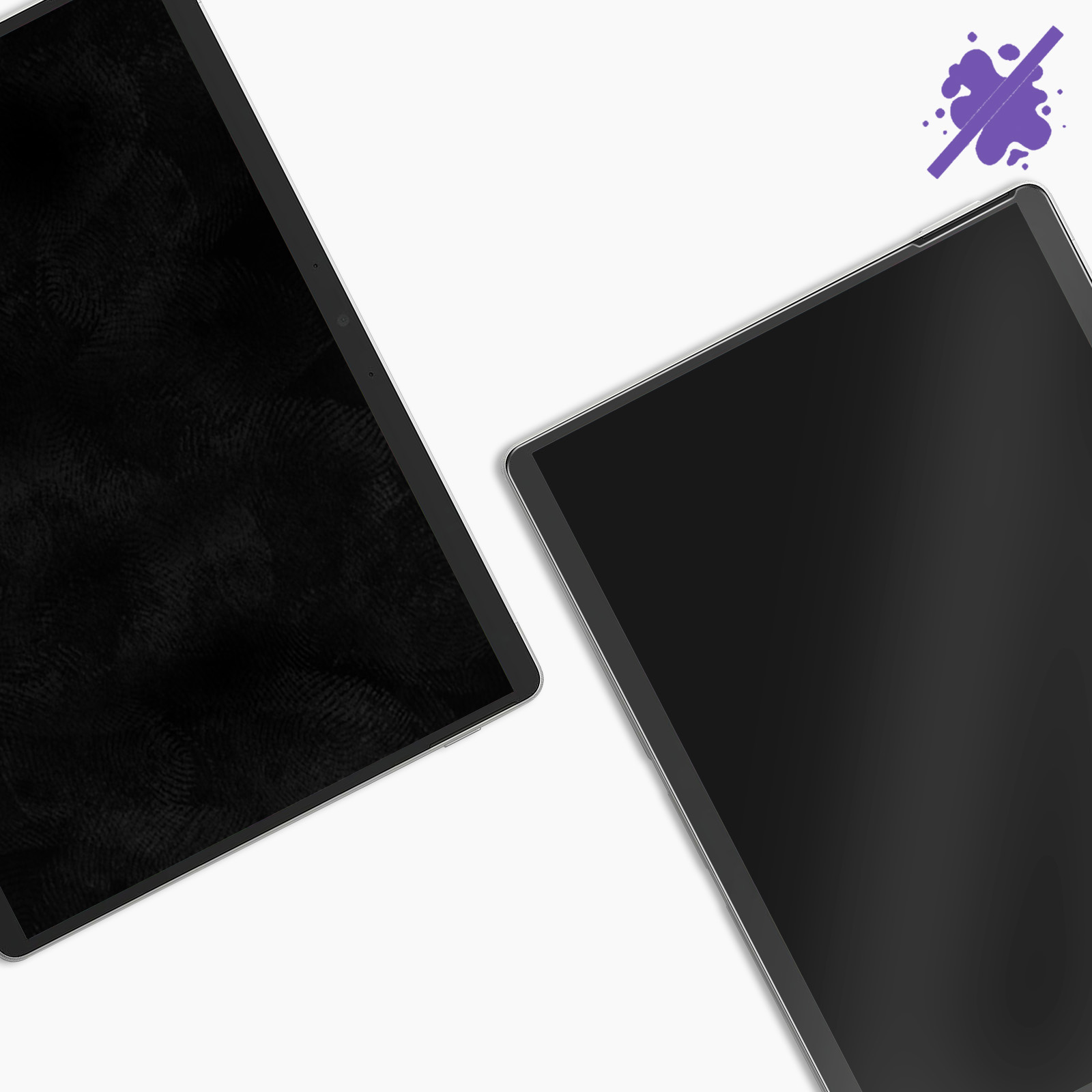 Deux tablettes, une avec des empreintes digitales et une autre propre, avec une icône de suppression des taches.