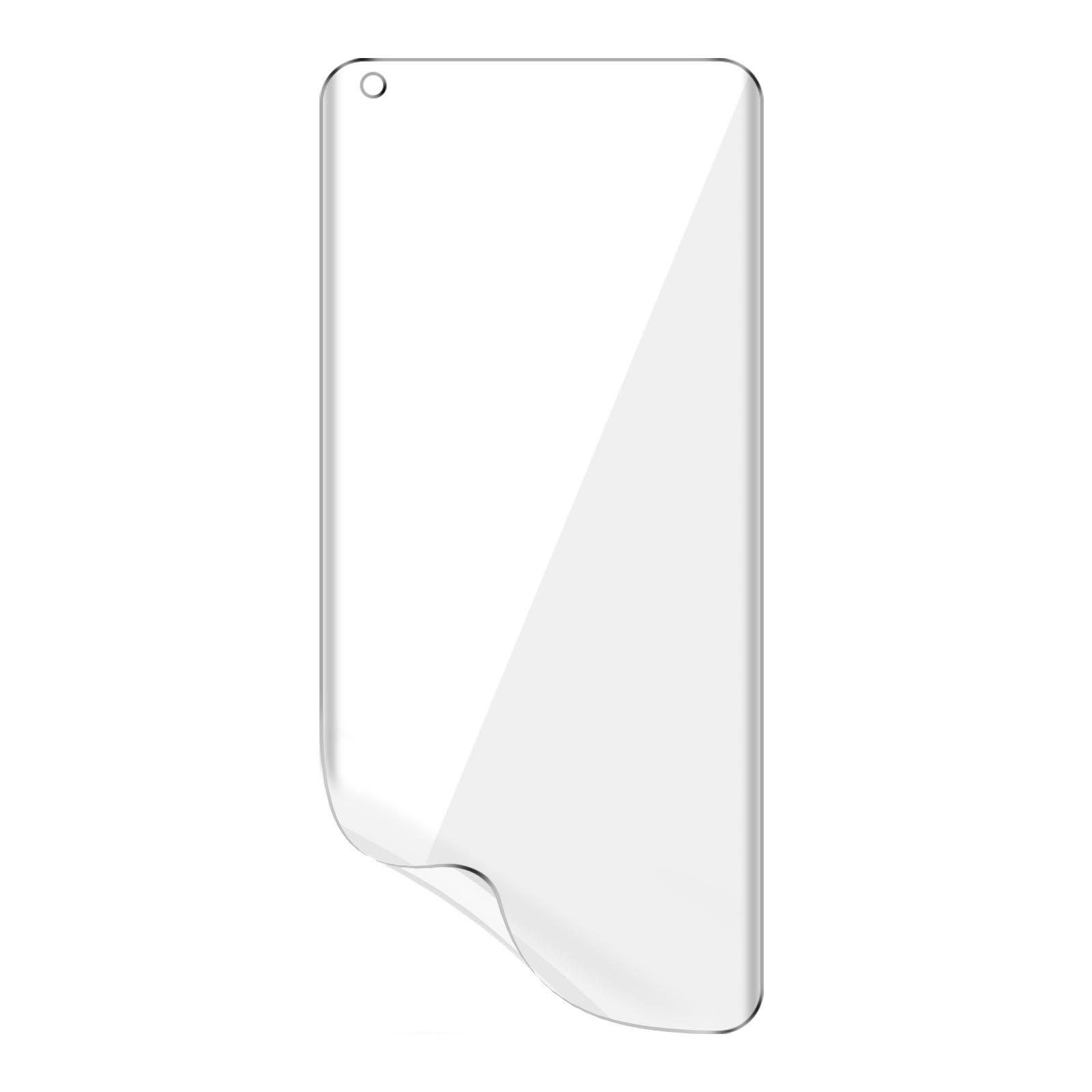 Un protecteur d'écran transparent et rectangulaire, avec un petit trou pour la caméra.