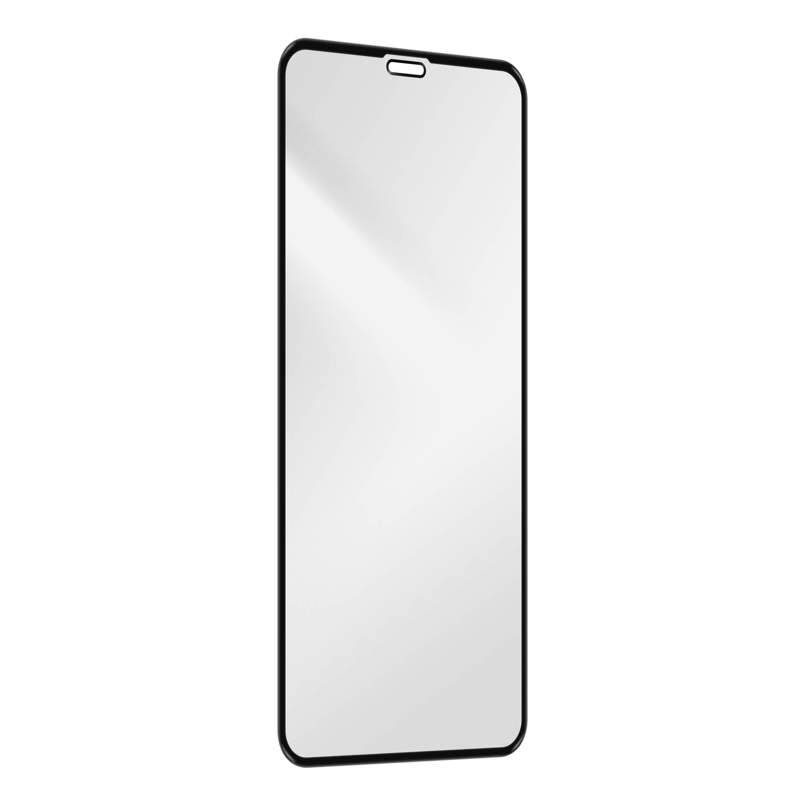 Uno smartphone con una protezione schermo applicata. La protezione schermo è un vetro trasparente e chiaro.
