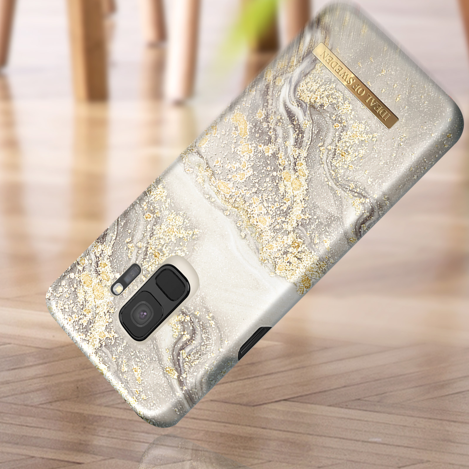 S9, SWEDEN Greige Samsung, IDEAL OF Hülle Series, Backcover, Sparkle Gold Galaxy Marble