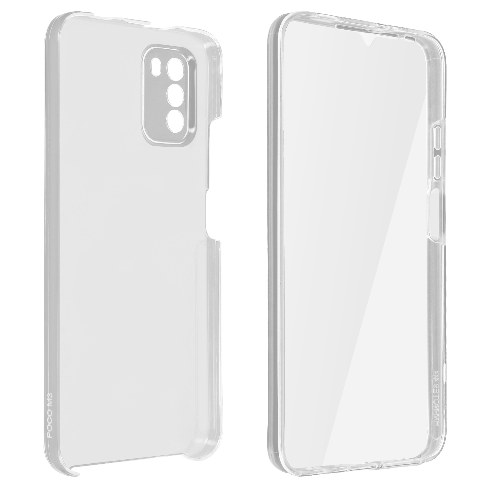 Deux coques de téléphone transparentes, dont une avec un téléphone à l'intérieur. Les deux coques sont transparentes.