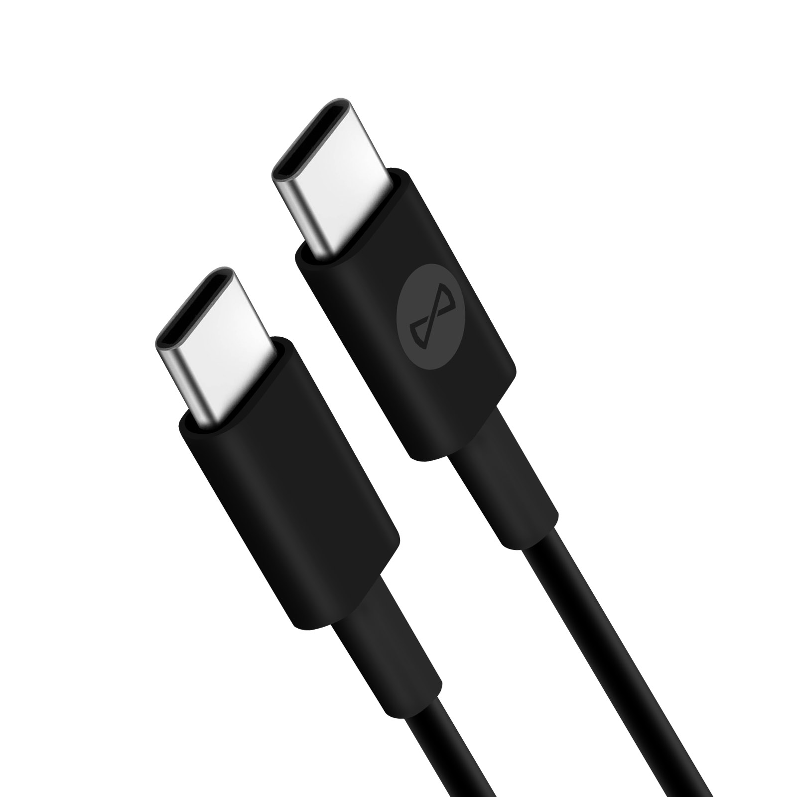 Due cavi USB-C neri con connettori USB-C.