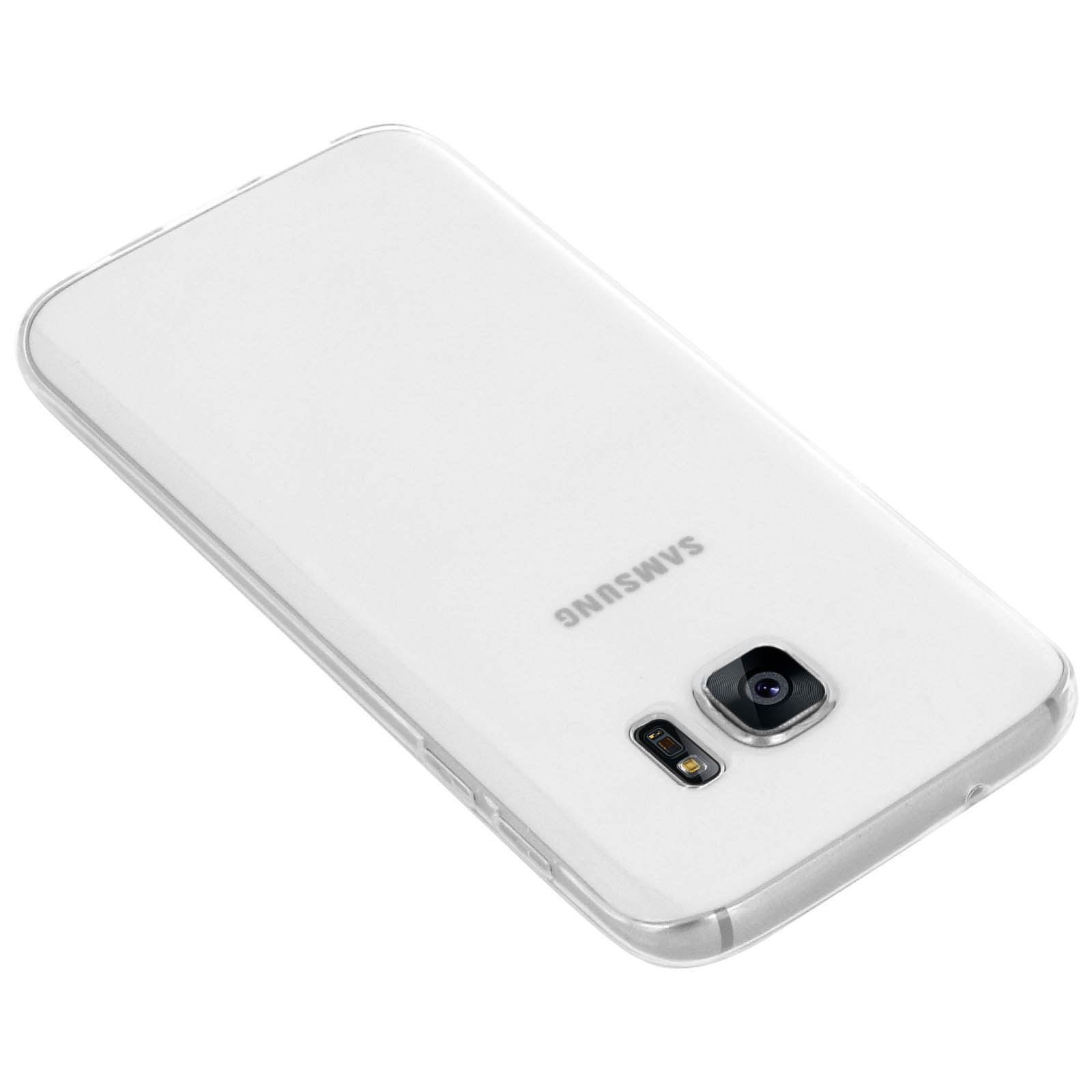 Custodia bianca su sfondo bianco. Marchio Samsung visibile.