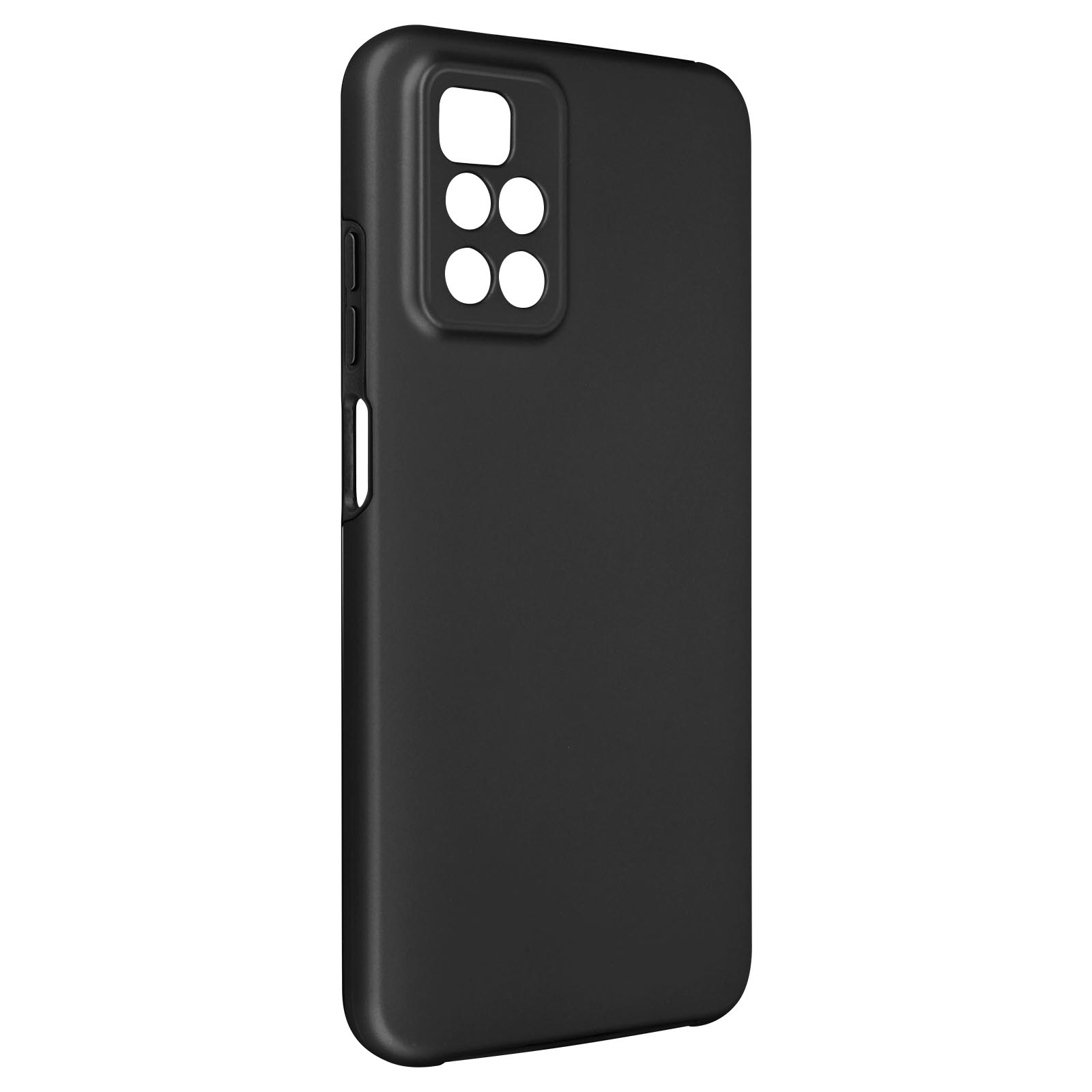 Custodia per telefono nera. Ha aperture per fotocamera, flash e pulsanti laterali.