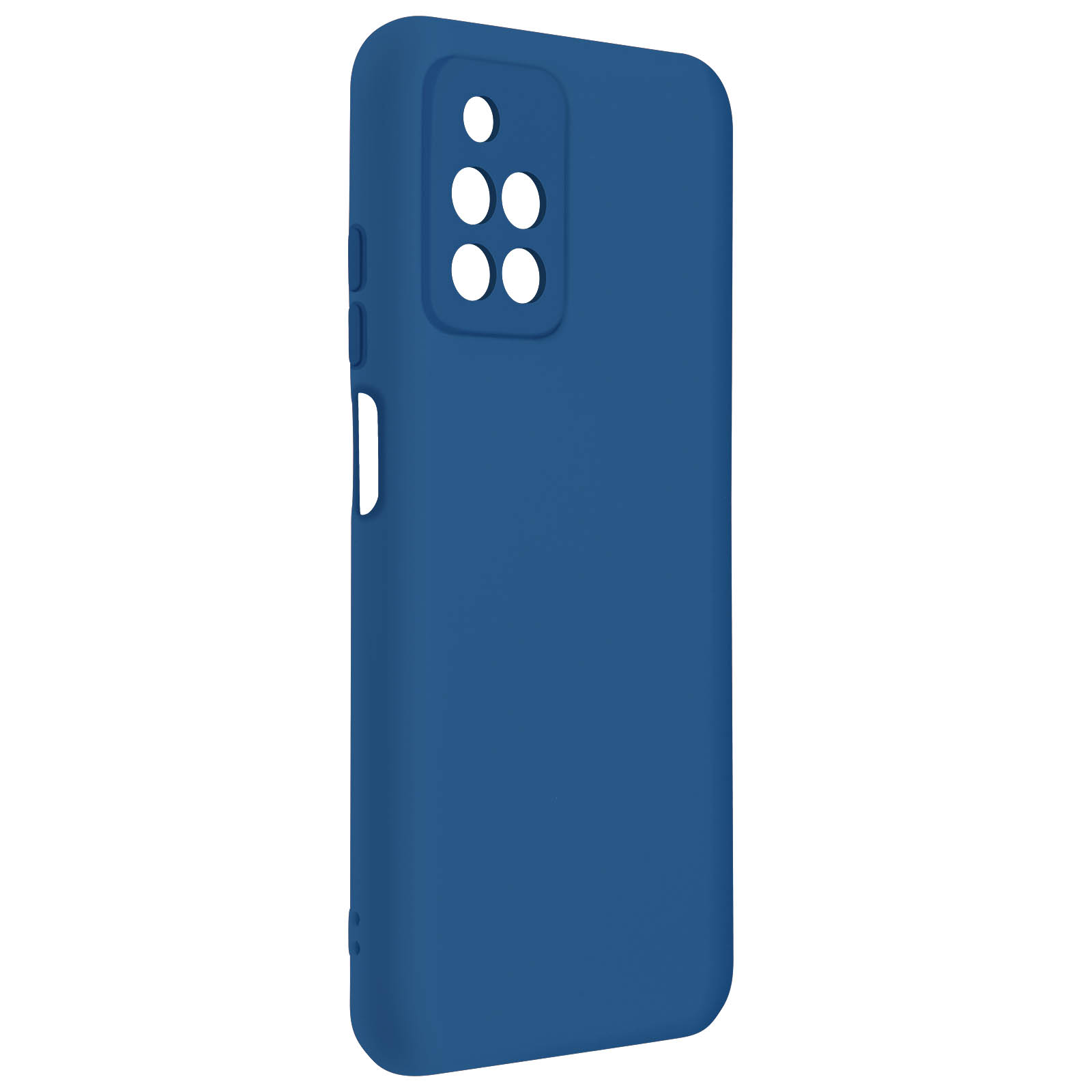 Custodia per telefono blu. Design semplice. Ritagli per fotocamera e pulsanti.