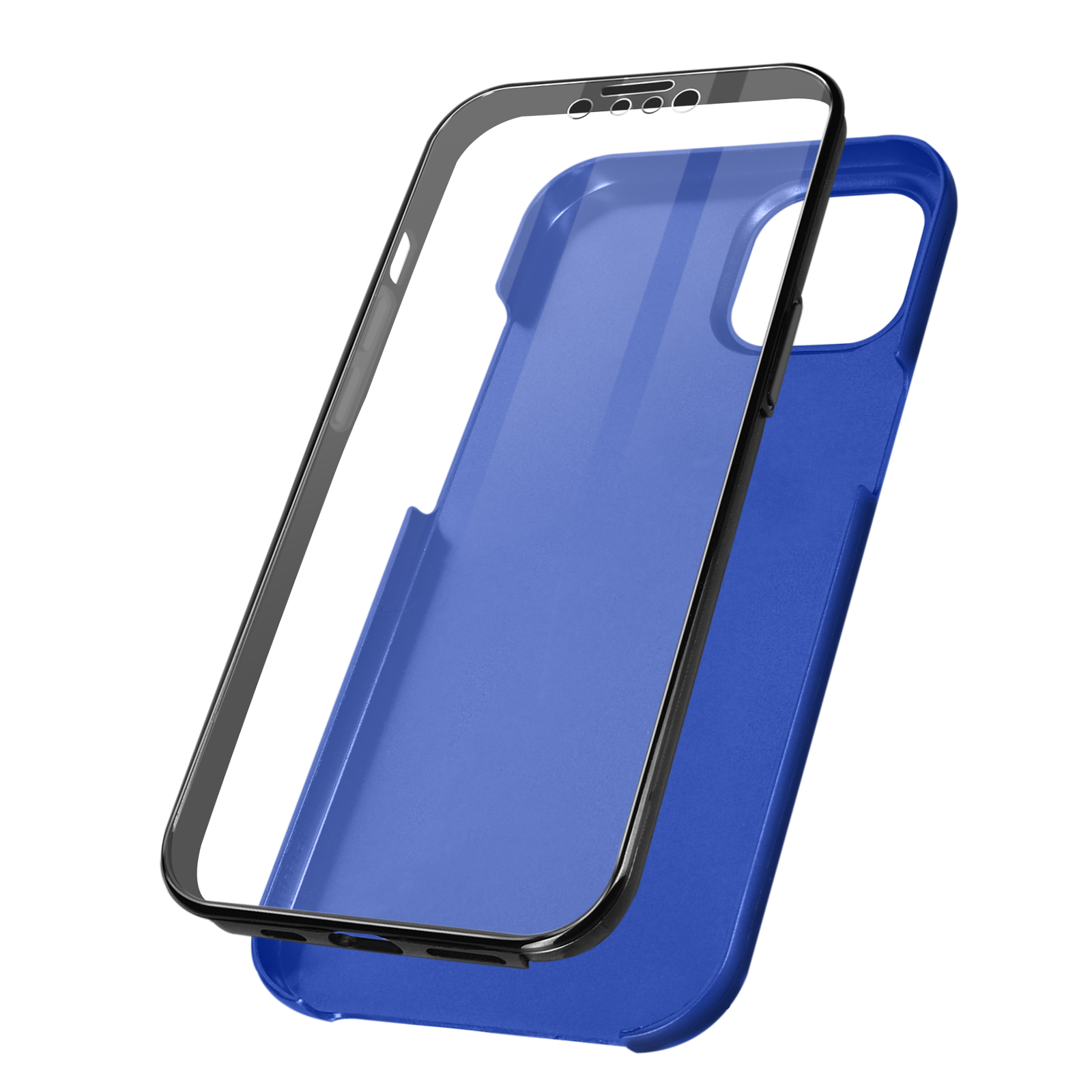 Blauwe telefoonhoes en schermbeschermer. Hoes blauw, beschermer helder. Beide apart.