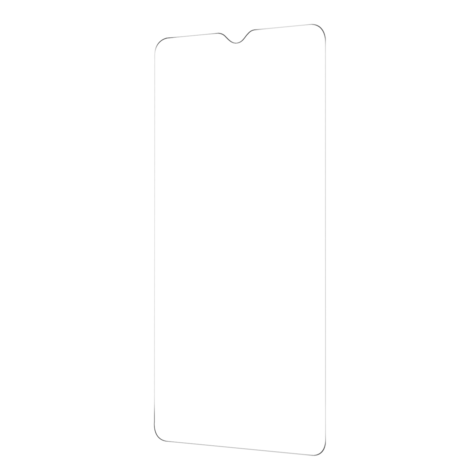 Transparante schermbeschermer voor een telefoon, met een inkeping bovenaan.