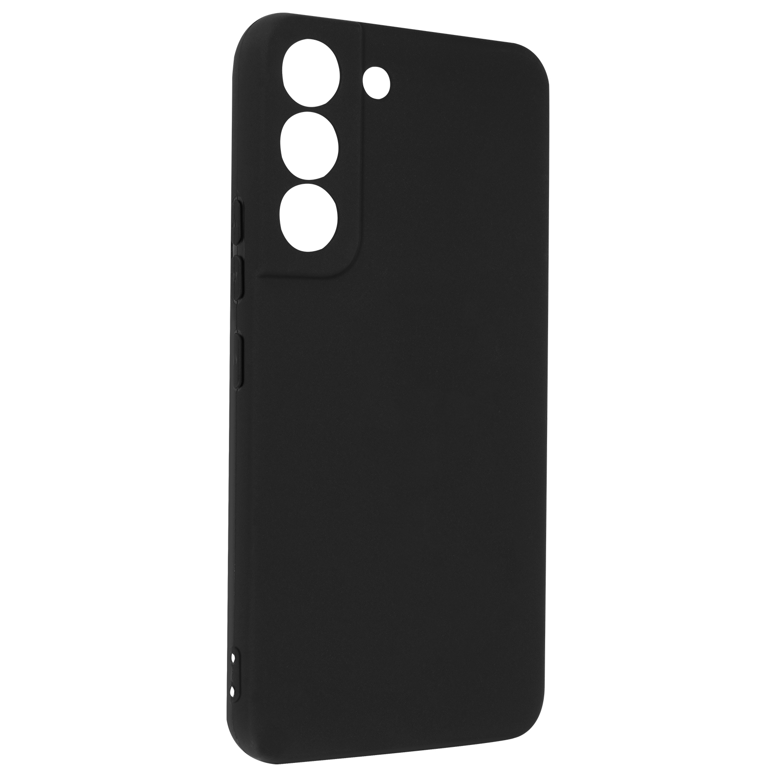 Custodia nera per telefono. La custodia ha ritagli per la fotocamera e i pulsanti.