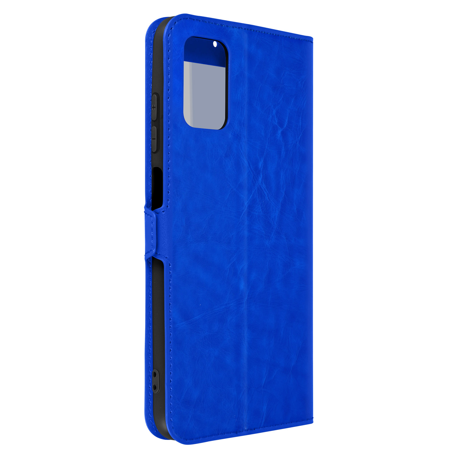 Een blauwe telefoonhoes met een portemonnee-ontwerp.
