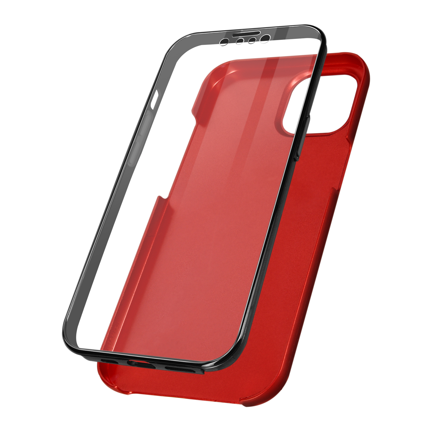 Custodia rossa per telefono e protezione schermo trasparente.