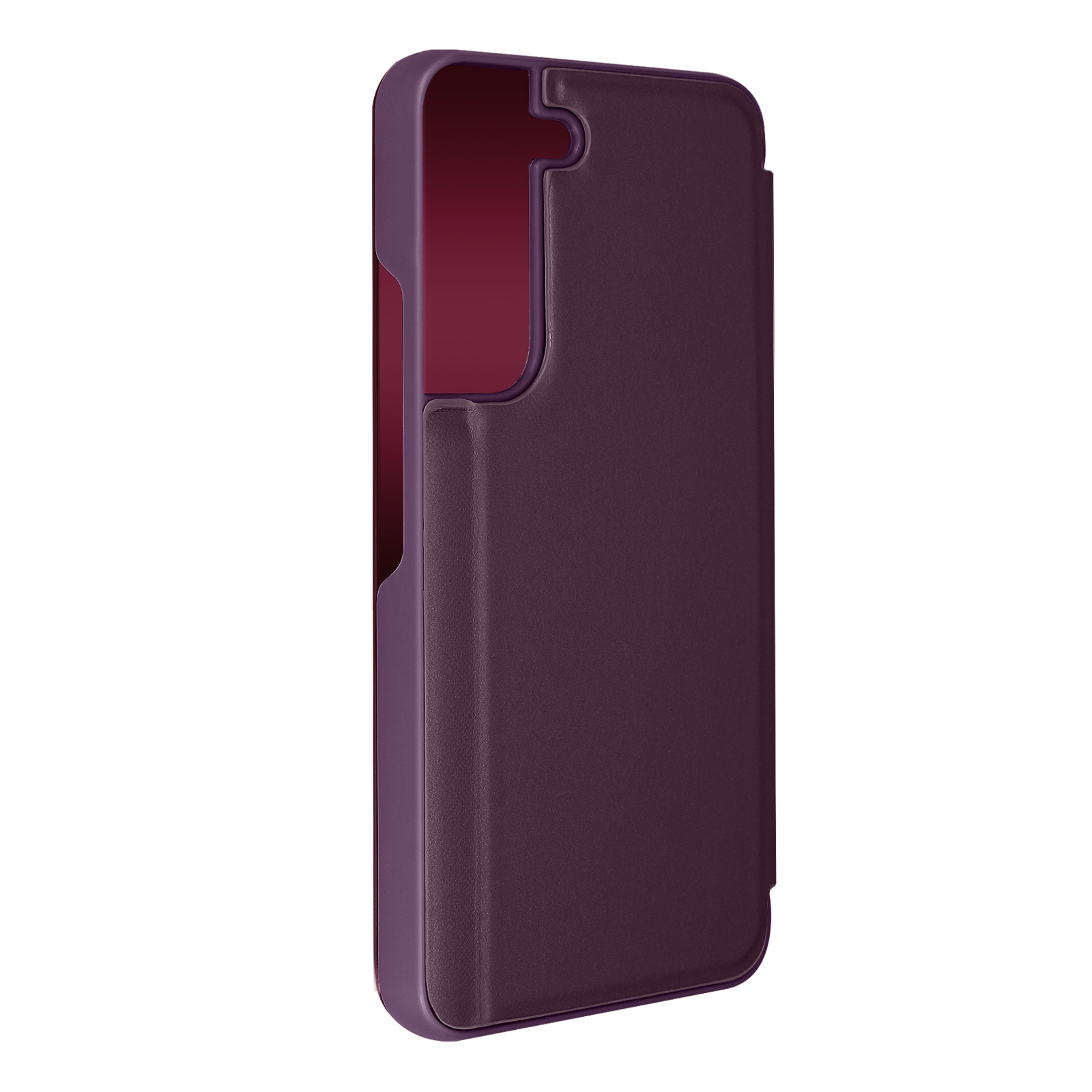 Una custodia viola per telefono, che mostra il colore interno. Il retro è viola, i bordi sono dello stesso colore.