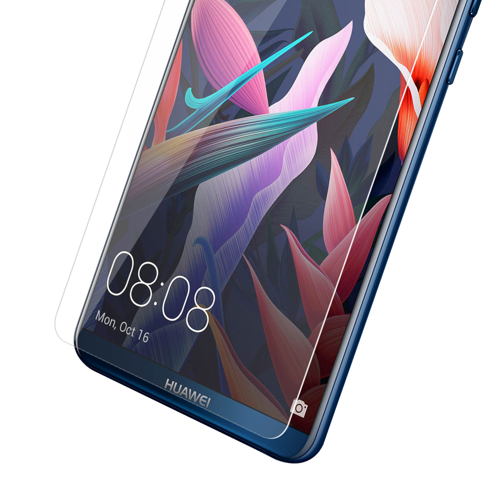 Uno schermo del telefono con un proteggi schermo applicato. Il telefono mostra uno sfondo floreale.