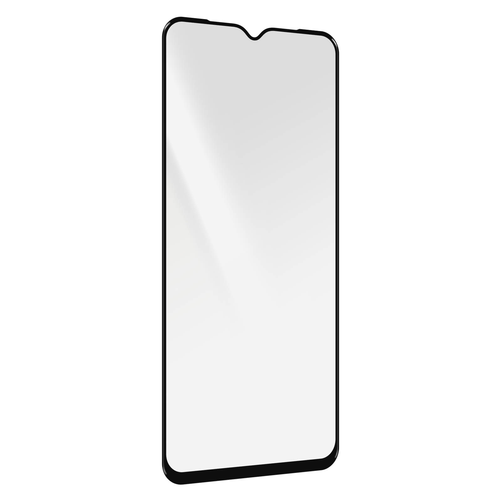 Een heldere schermbeschermer voor een telefoon. Het staat op een witte achtergrond.