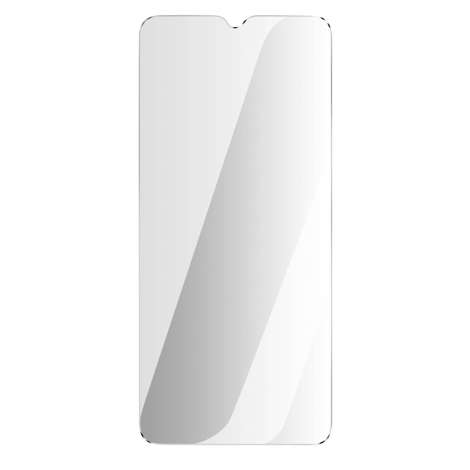 Transparante telefoonbeschermer. Rechthoekig met een inkeping aan de bovenkant. Reflecterend oppervlak.