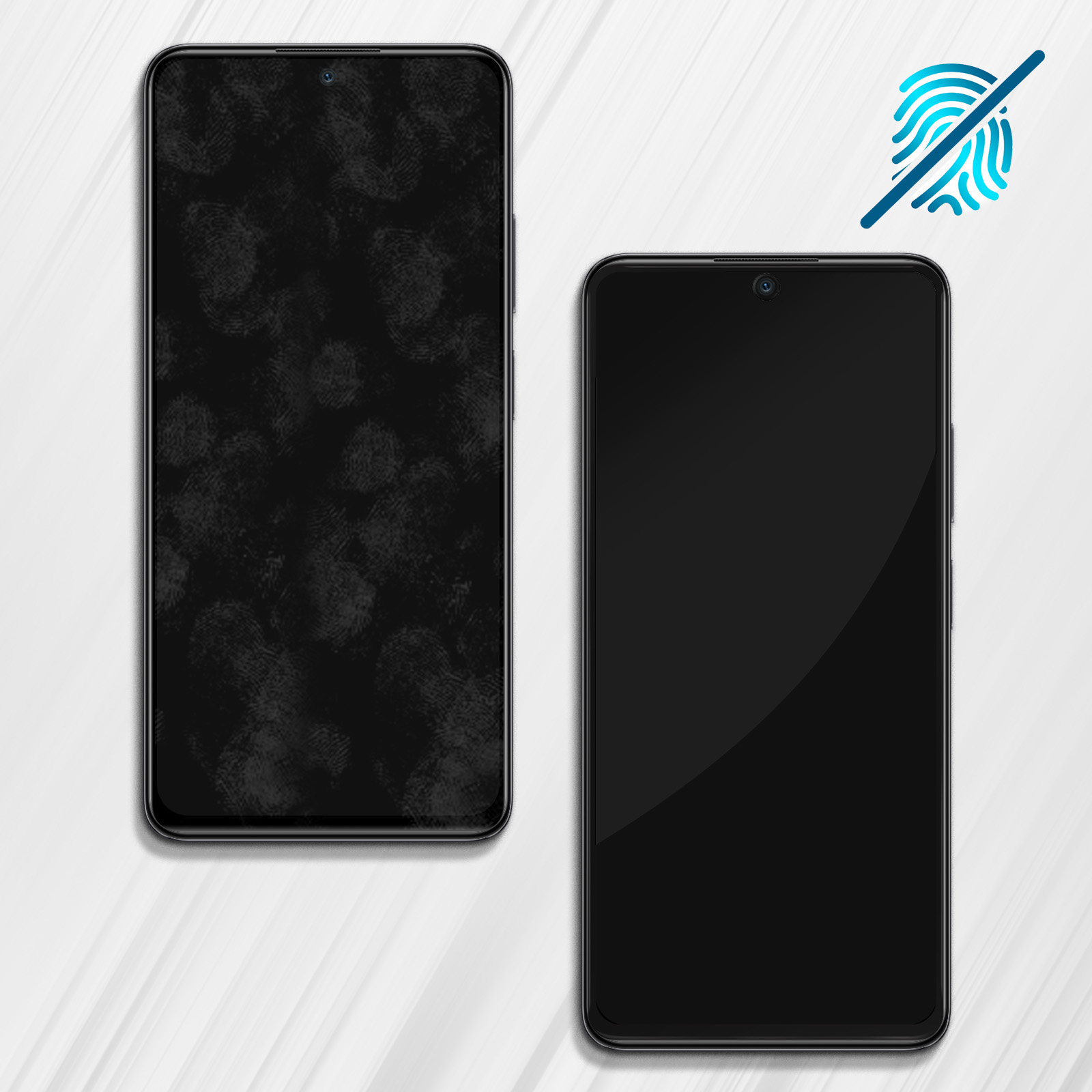 Due telefoni, uno con impronte digitali e l'altro pulito, con un'icona di impronta digitale.
