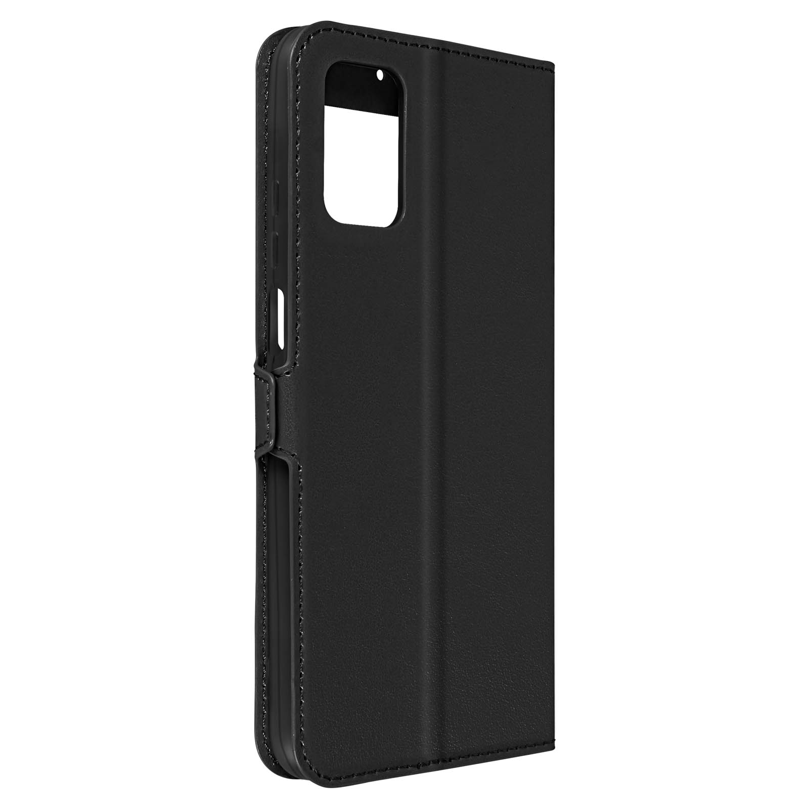 Une coque de téléphone noire, fermée, avec un téléphone à l'intérieur.