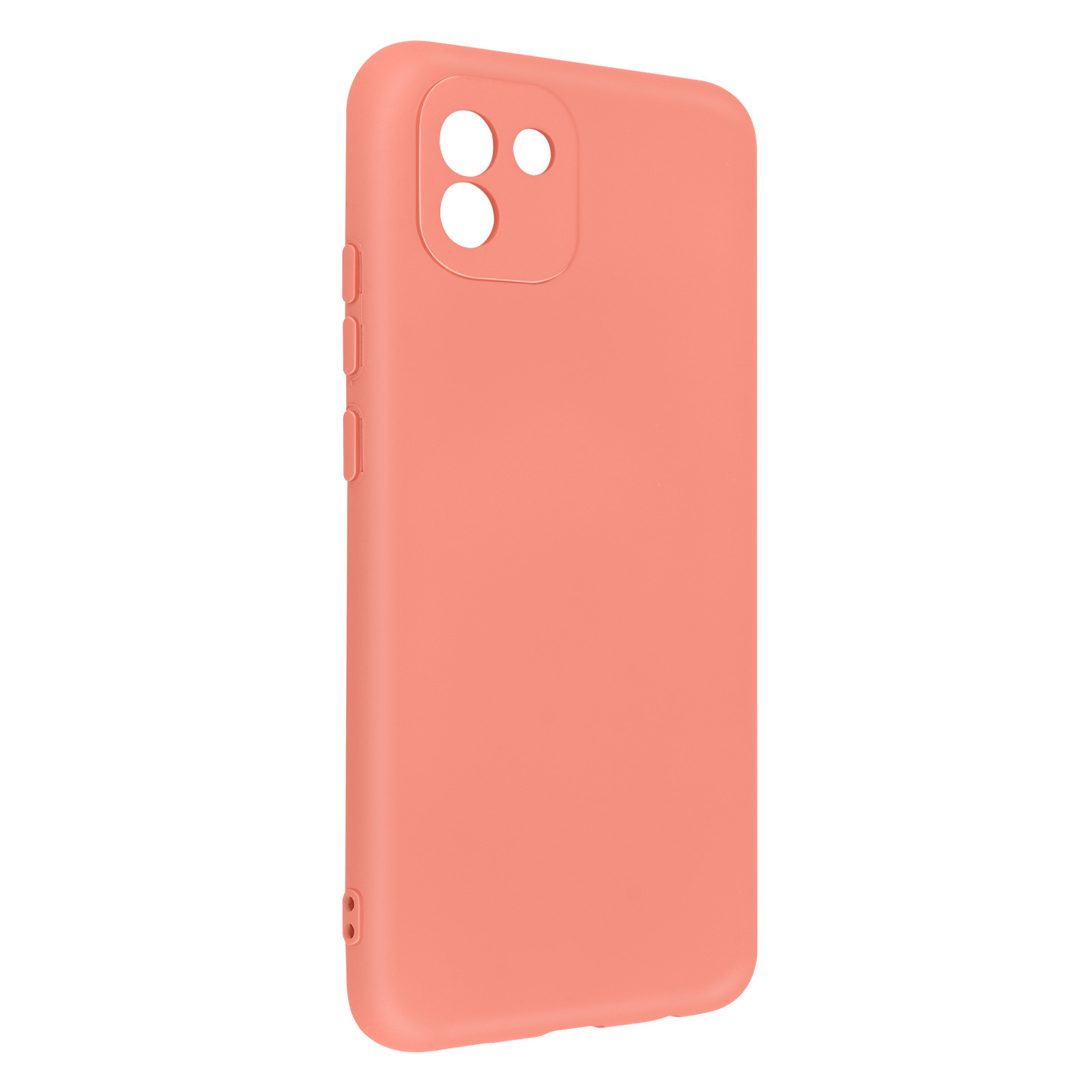 Une coque de téléphone corail. Elle a une surface lisse. L'arrière de la coque est visible.