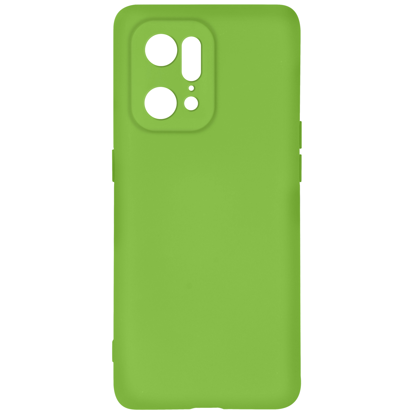 Custodia per telefono verde lime con fori per fotocamera e pulsanti.